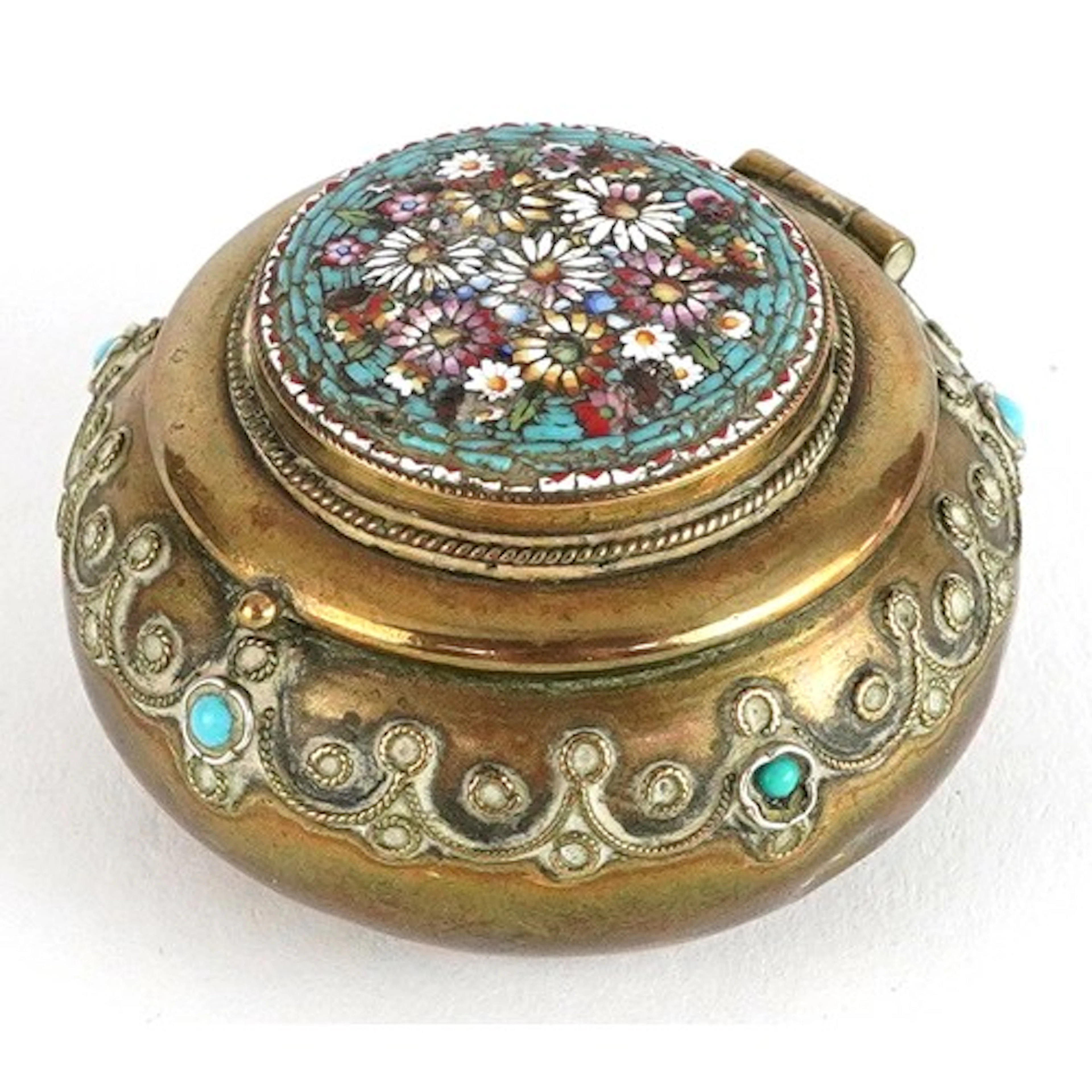 Late 19th/early 20th century circular brass trinket box with...
