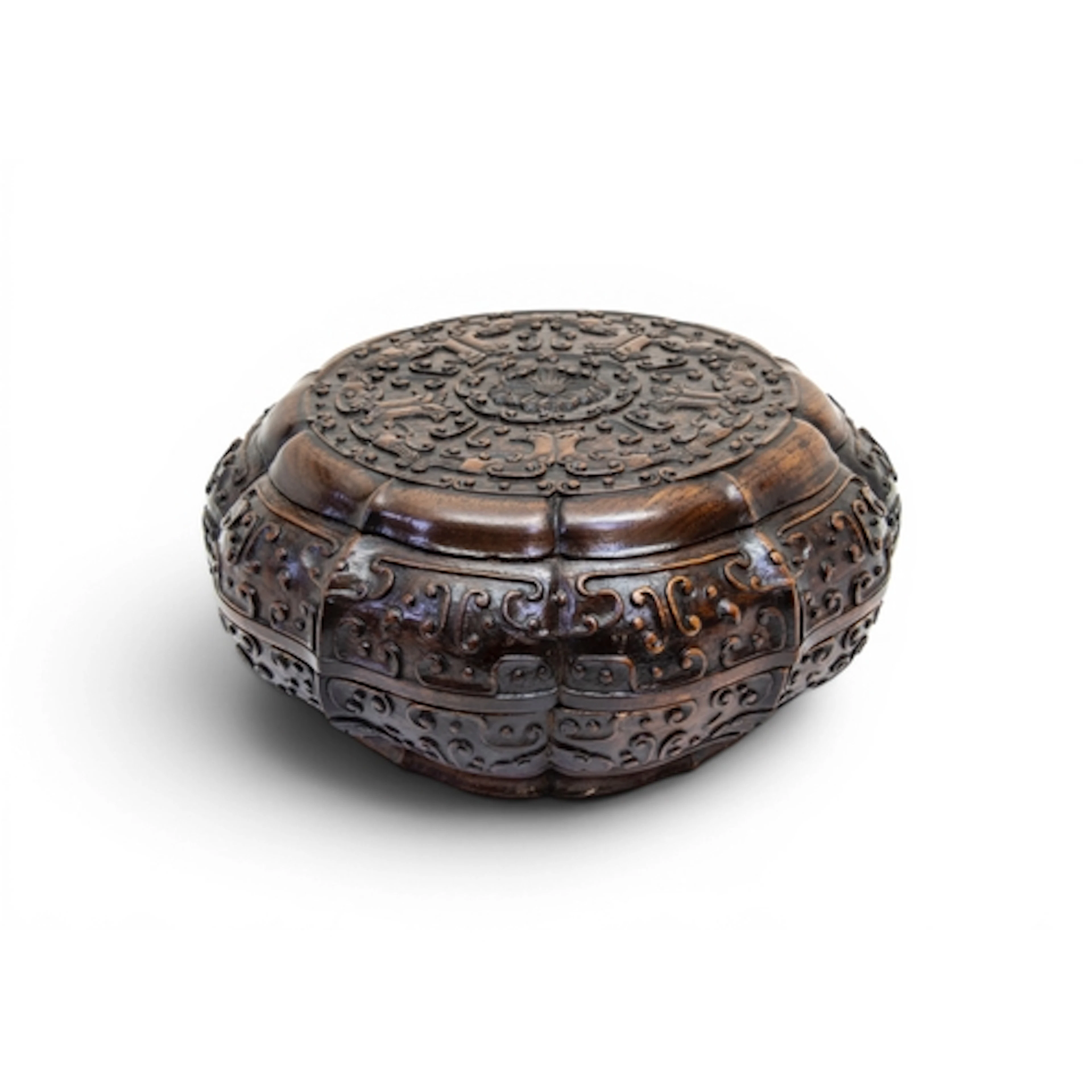 A FINE AND RARE HONGMU CHINESE HARDWOOD FLUTED BOX QIANLONG,...