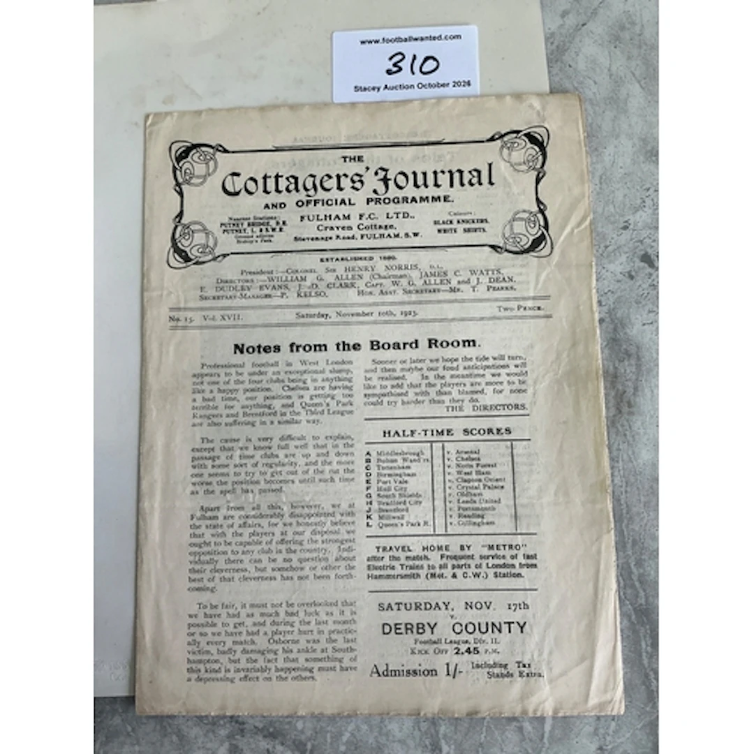 1923 - 1924 Fulham v Southampton Football Programme: Good co...