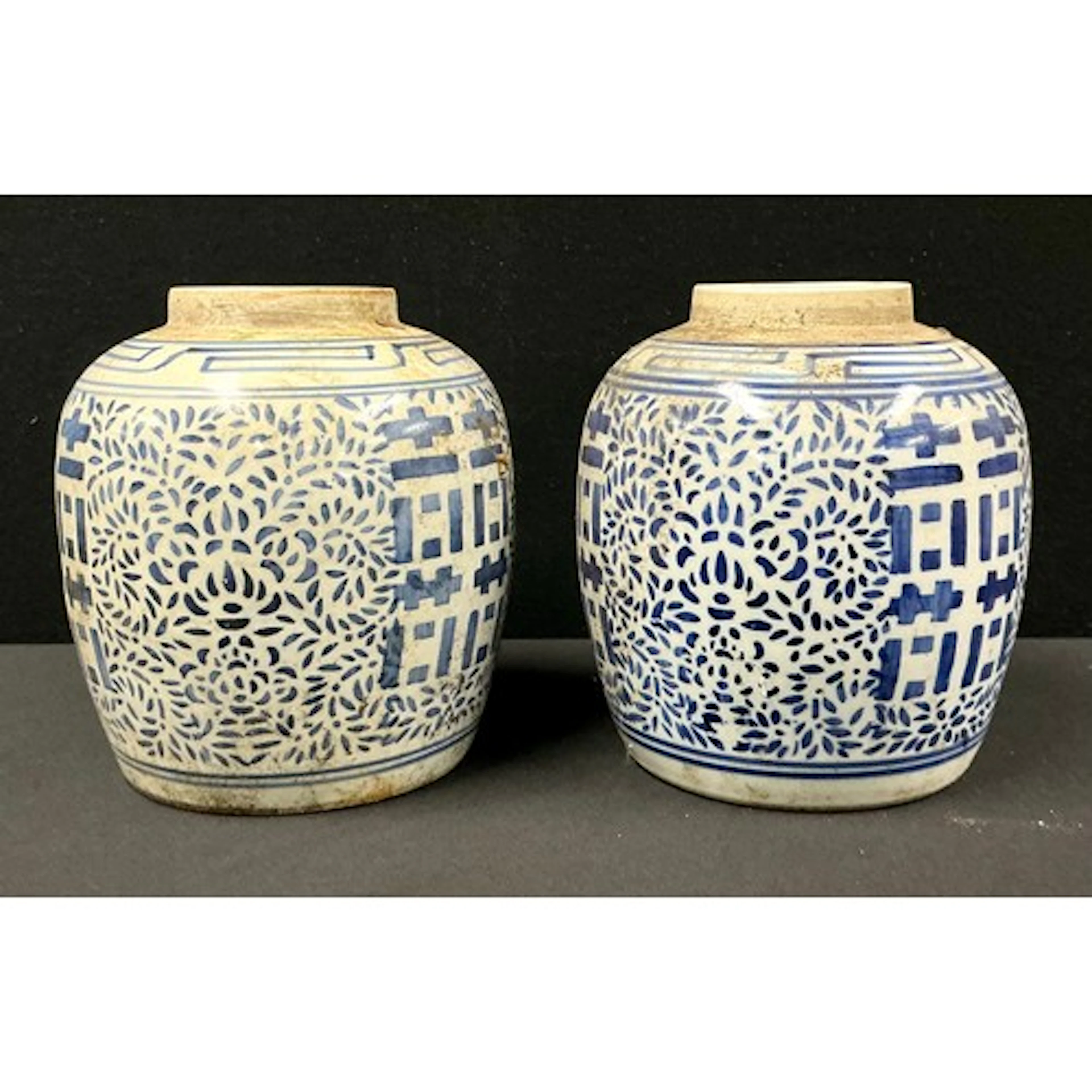 A pair of Chinese Kangxi type ginger jars, double banded rin...