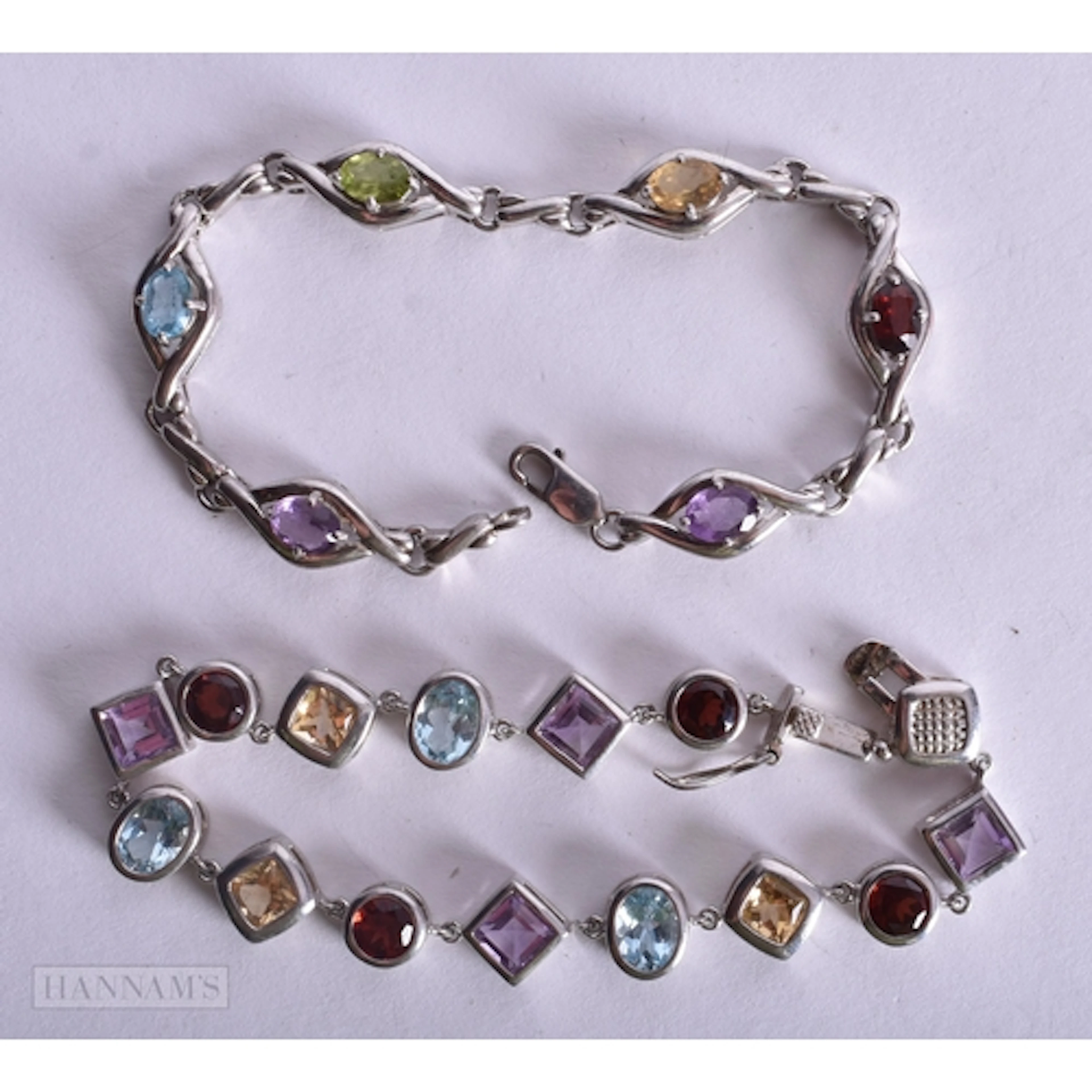 Collection of Sterling Silver Multi Gemstone Bracelets inc. ...