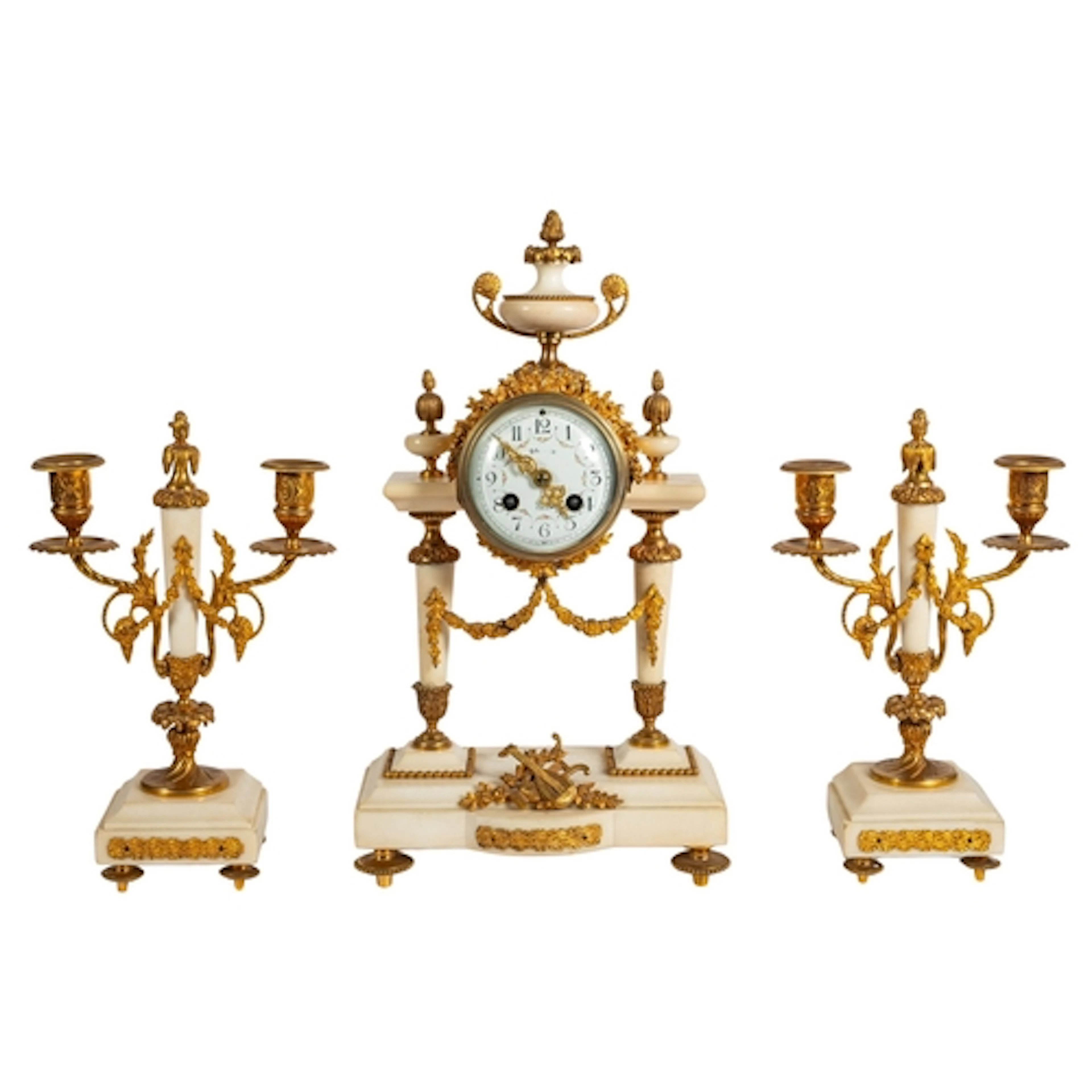 A late-Victorian Louis XVI-style gilt-metal and marble clock...