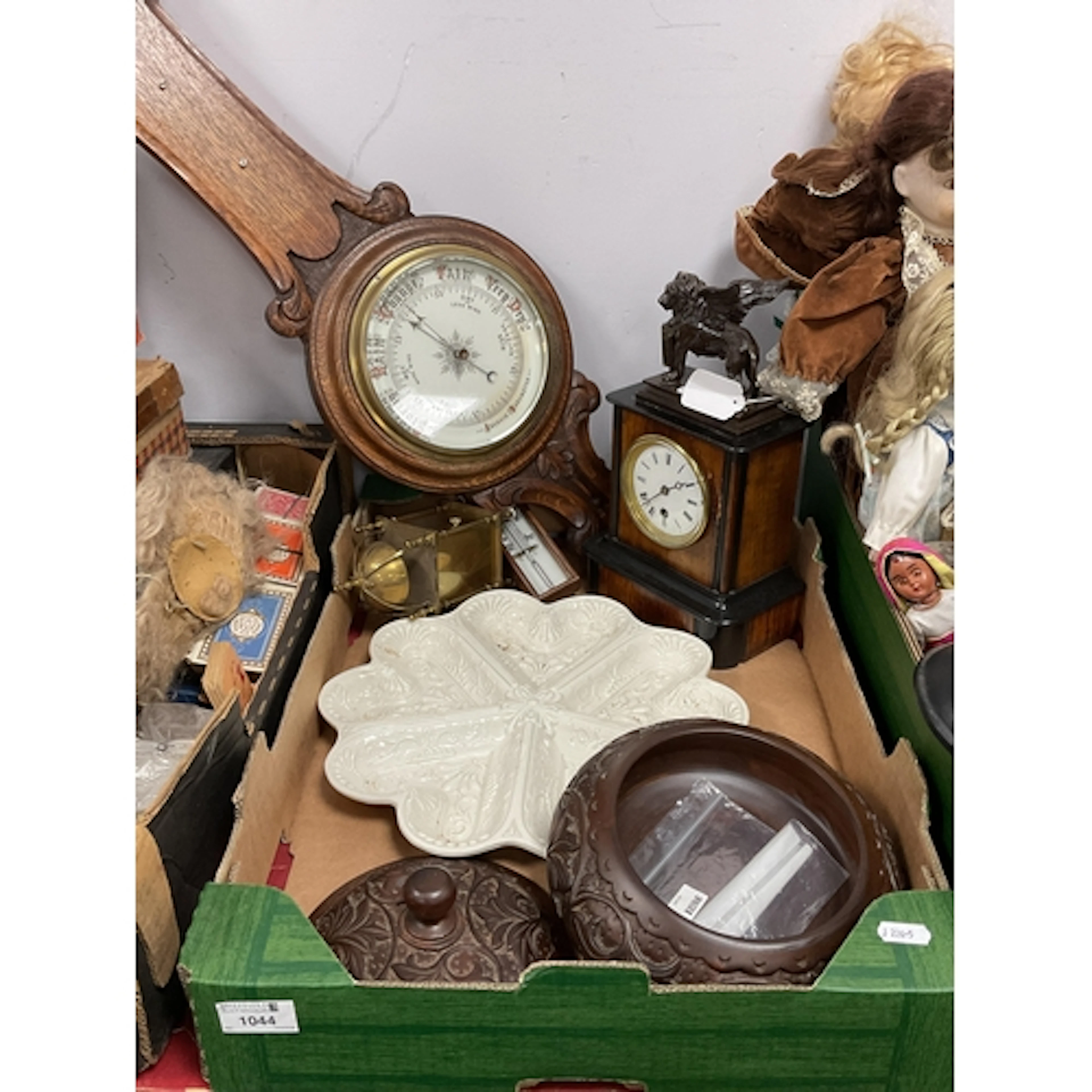 Collectables, including an oak framed aneroid barometer and ...