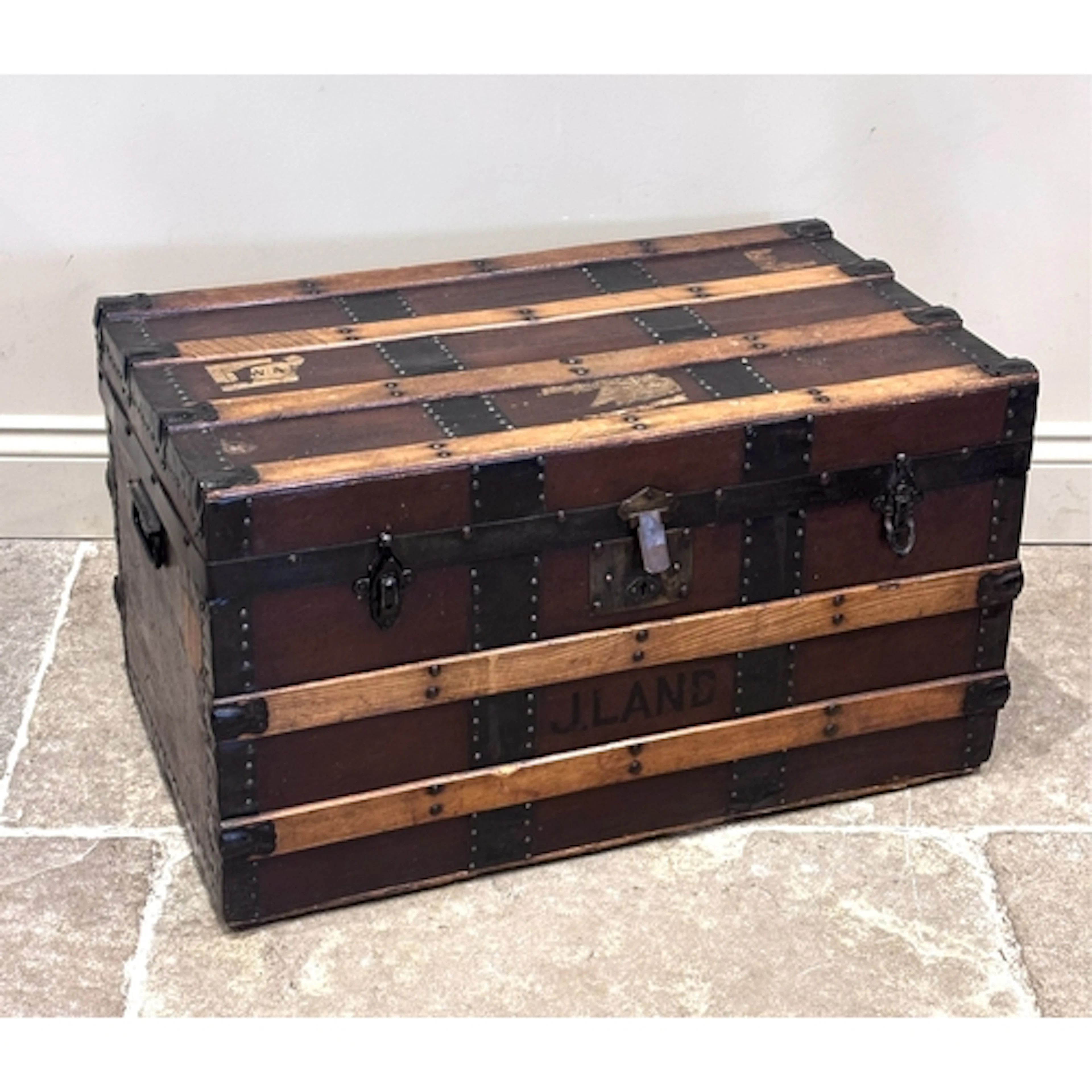 A 19th century seaman's chest, the rectangular lacquered can...
