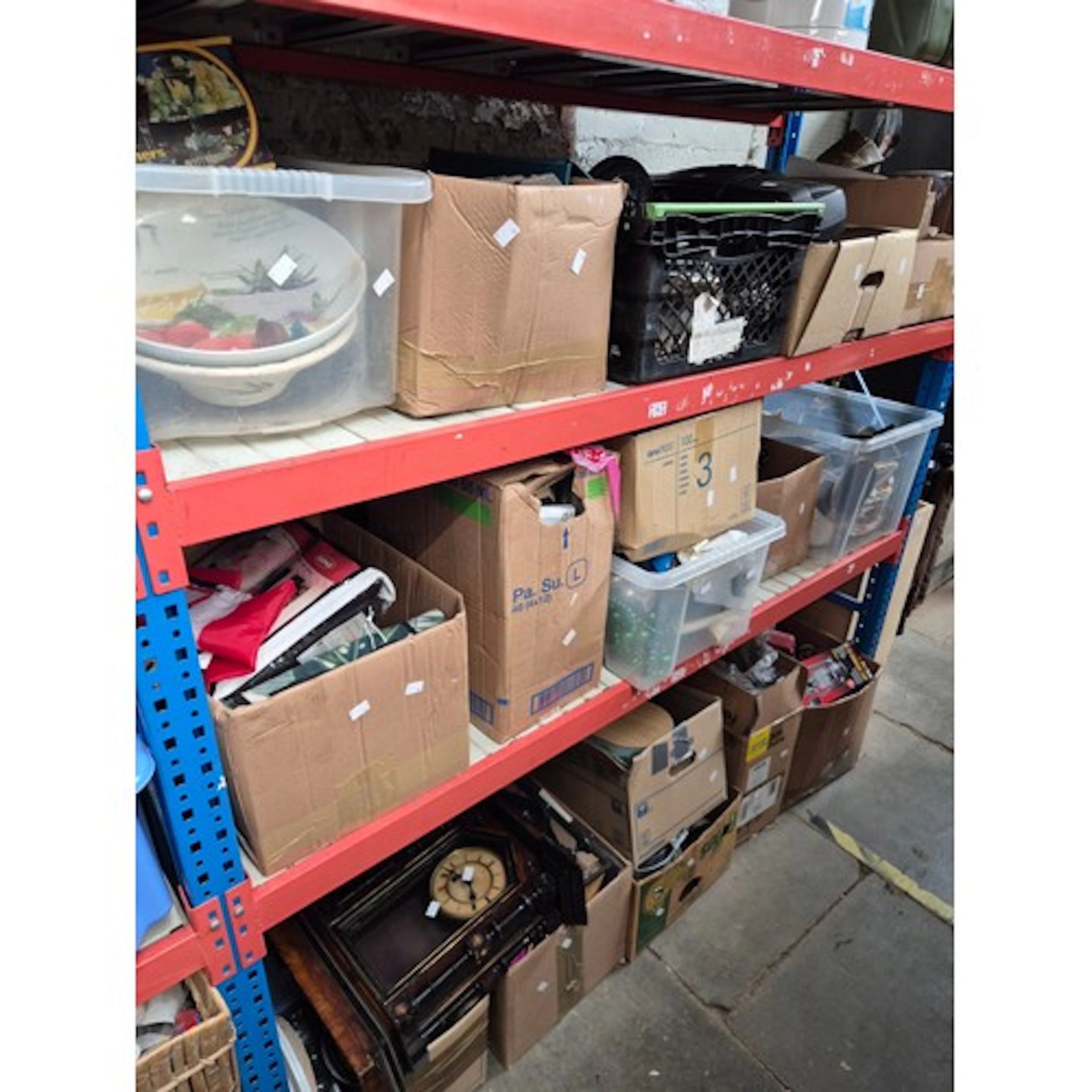 3 shelves (17 boxes) of mixed items to include pottery, glas...