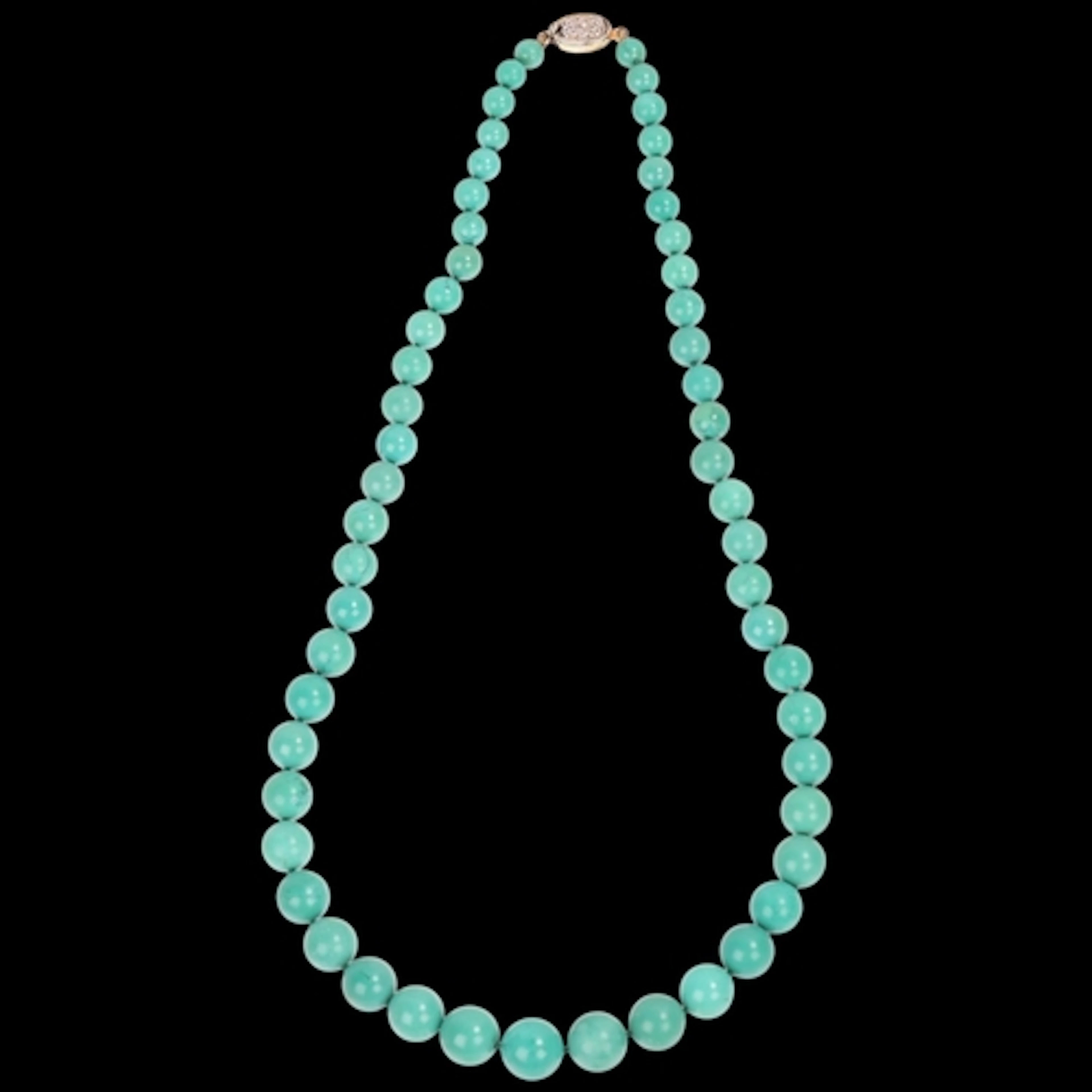 A Vintage Chinese turquoise necklace, set with graduated rou...