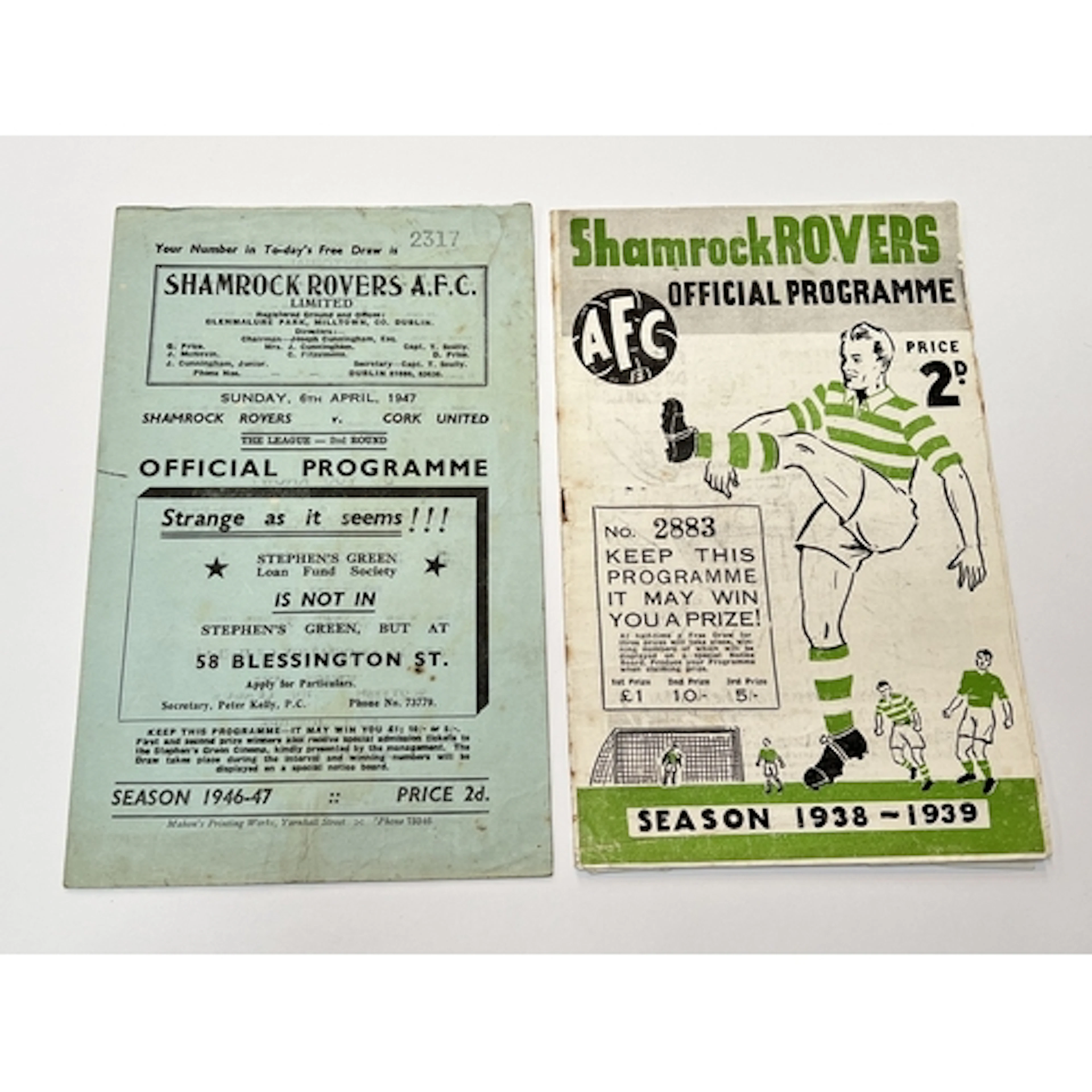1938/39 Shamrock Rovers v Dundalk 29 January 1939 at Mill To...
