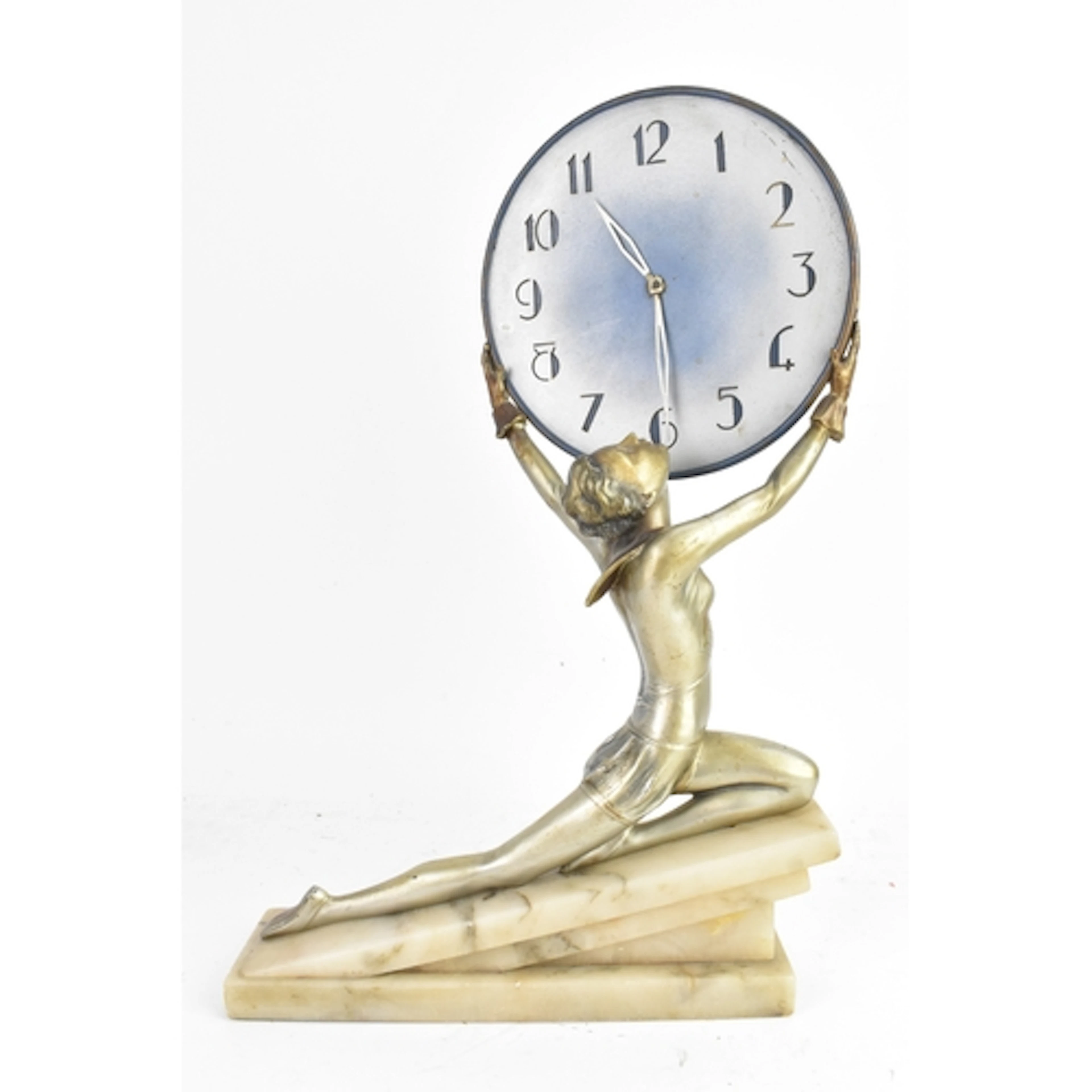 An Art Deco figural mantel clock, in the manner of Johann Fe...