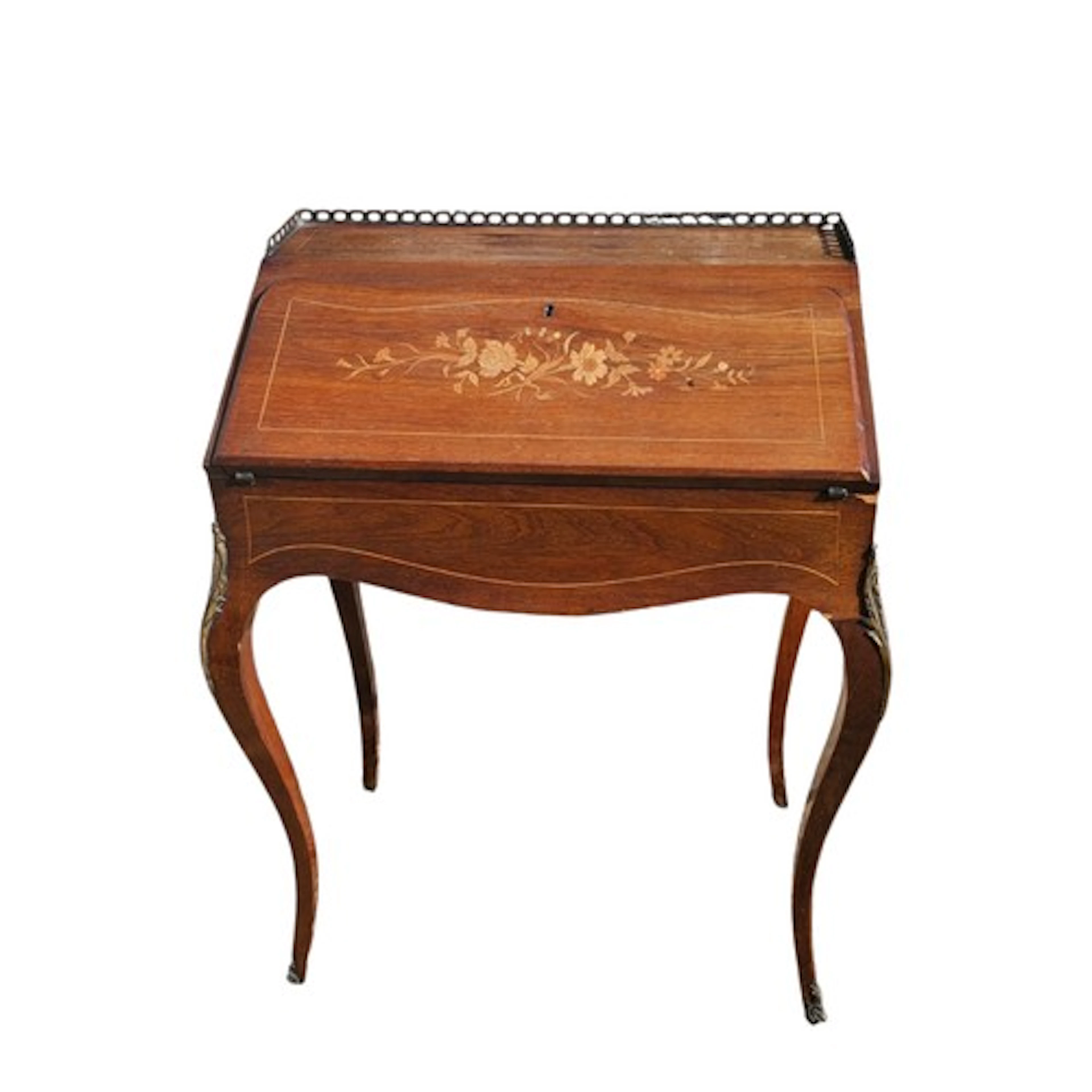 A LATE 19TH CENTURY FRENCH ROSEWOOD AND FLORAL MARQUETRY INL...