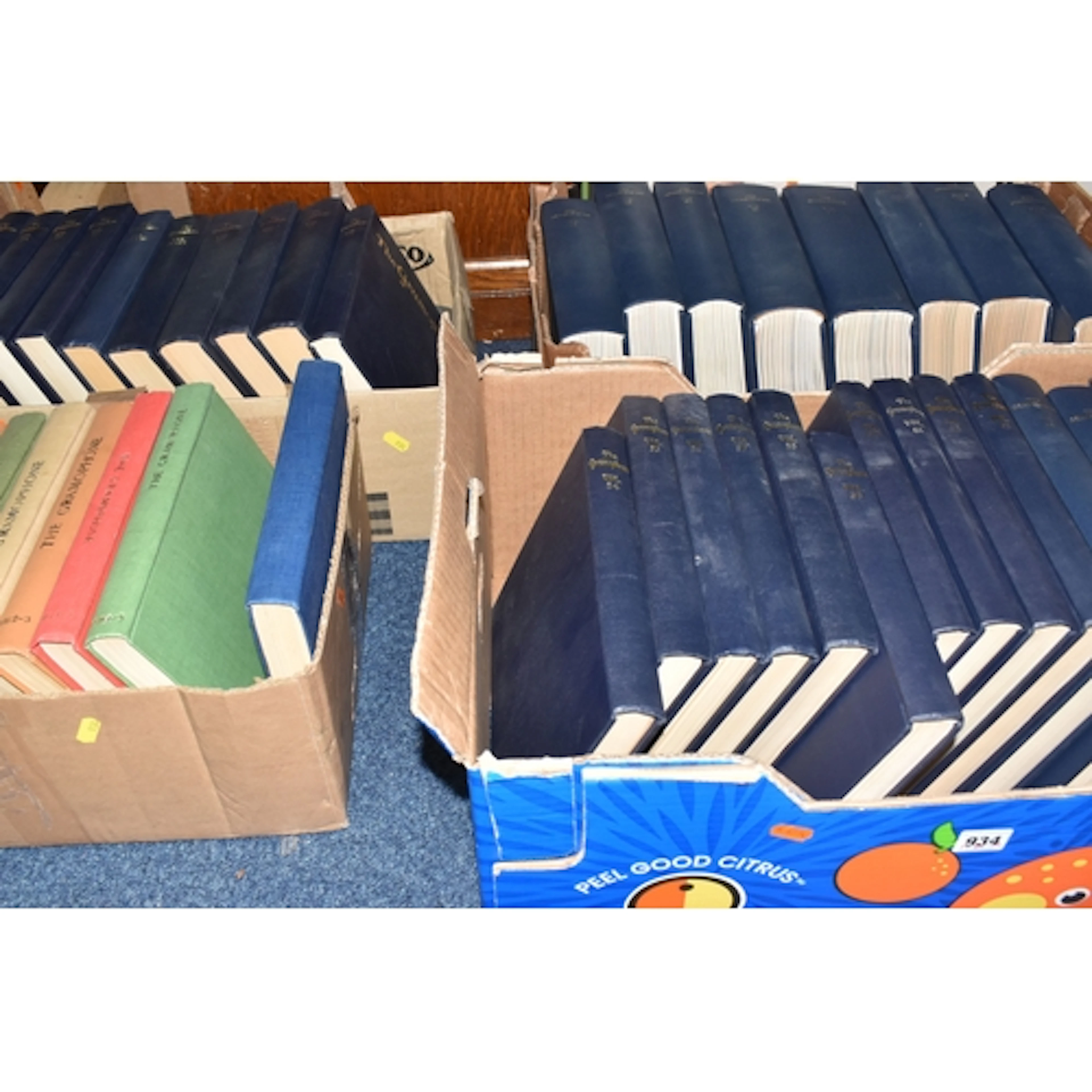SIX BOXES OF BOOKS, CDS AND DVDS, containing forty-three vol...
