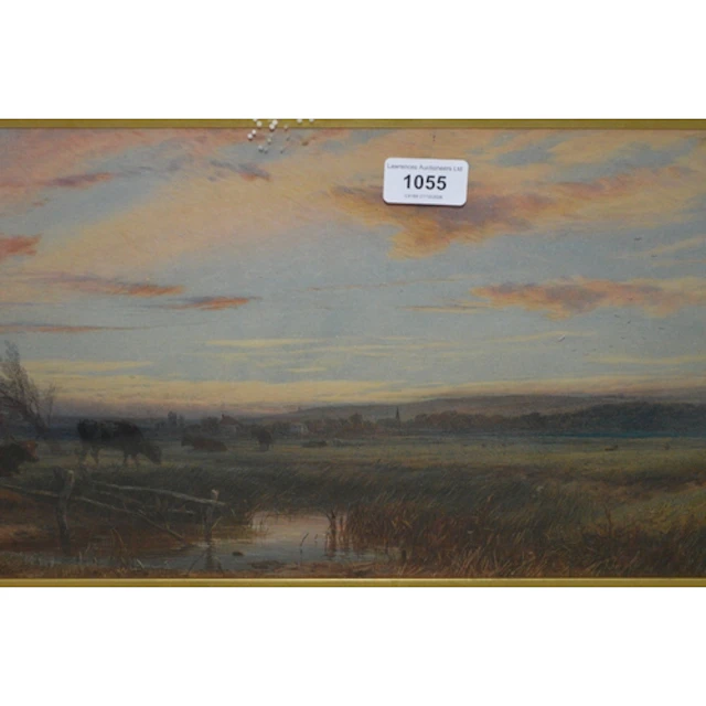 Brittan Willis, watercolour, cattle in a landscape with dist...