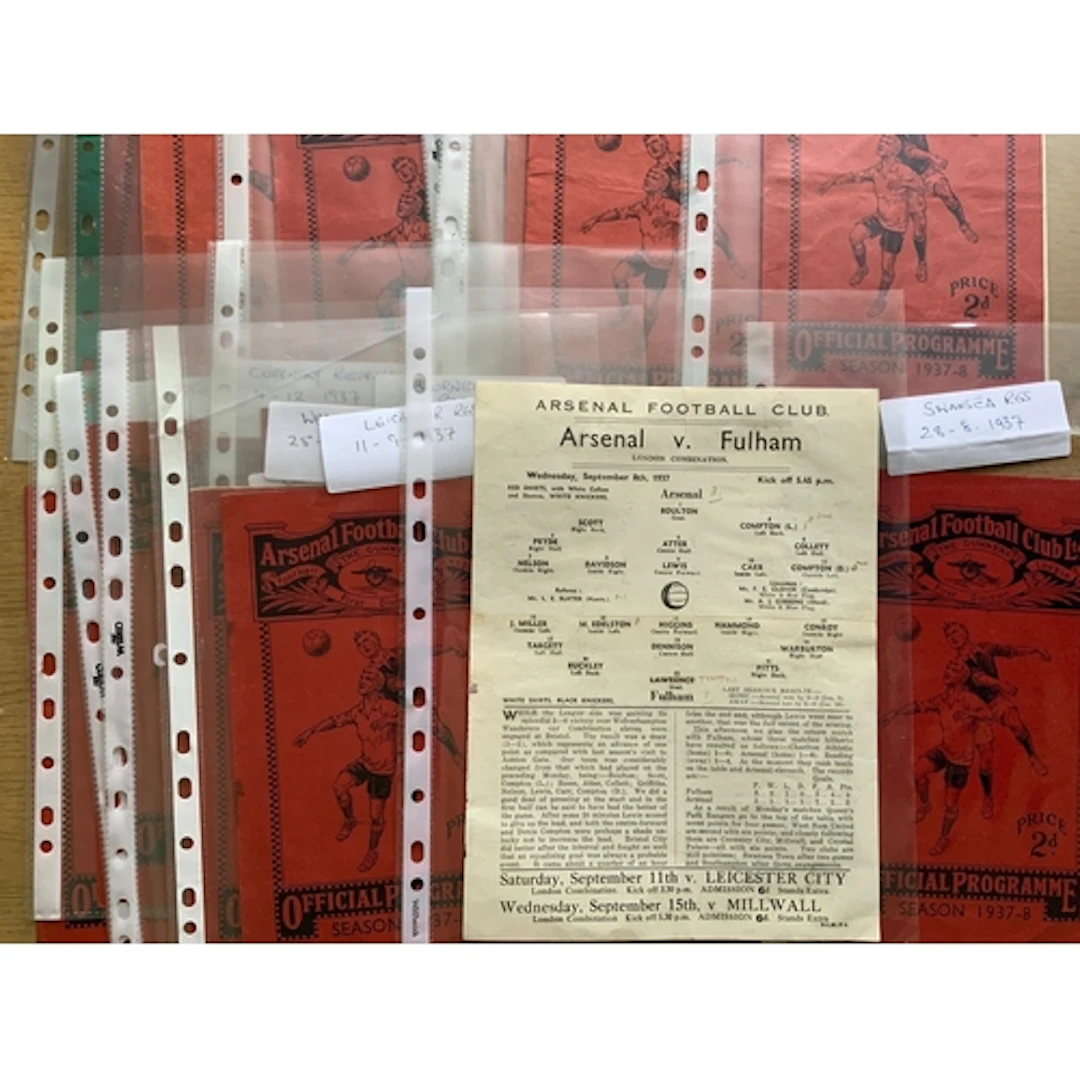 Arsenal 1937 - 1938 Reserve Home Football Programmes: 16 mat...