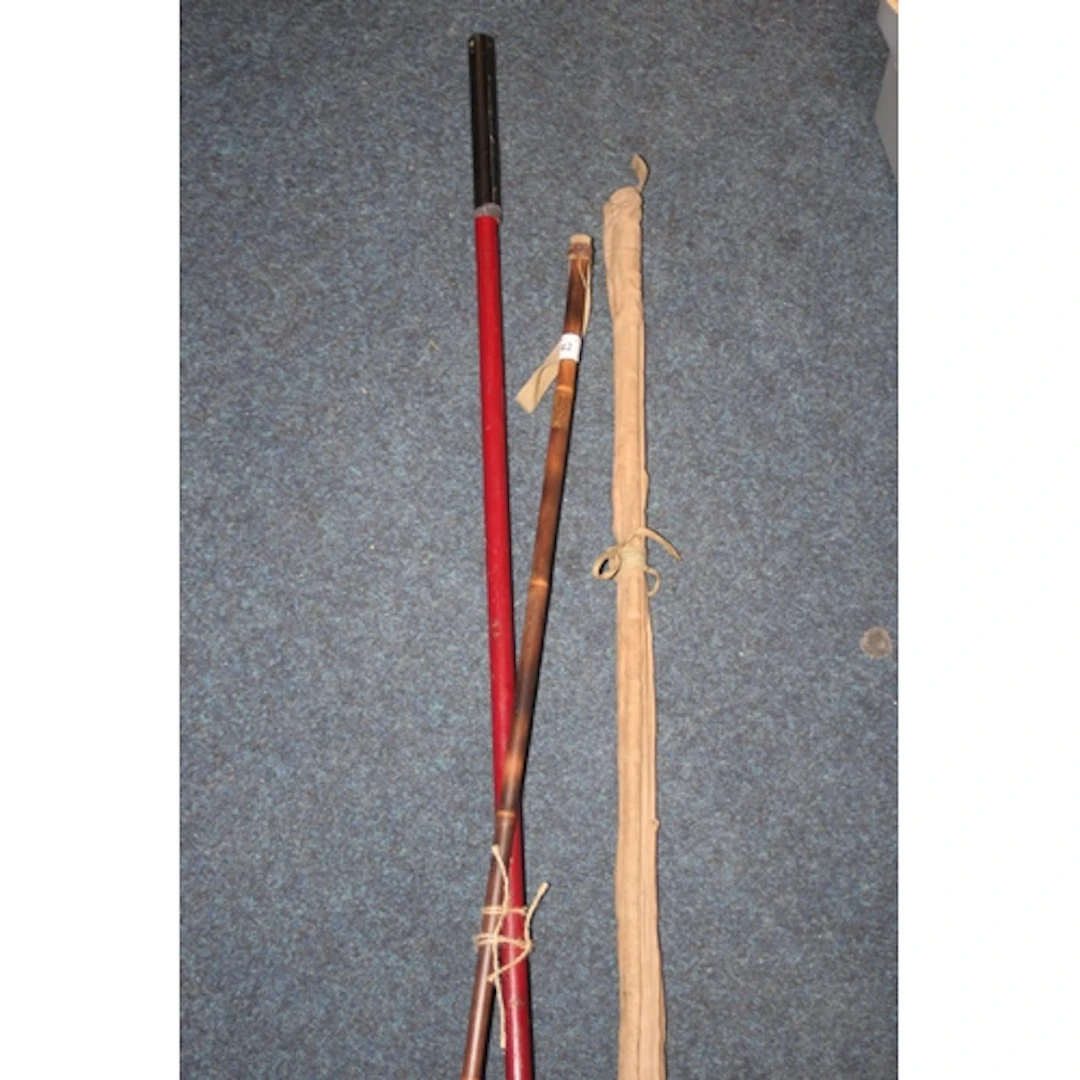 Fishing rod and two ski poles.