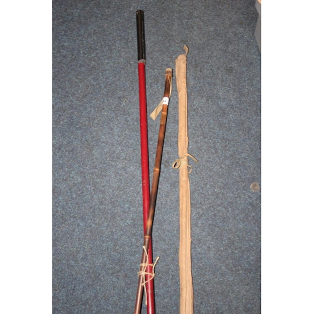 Fishing rod and two ski poles.