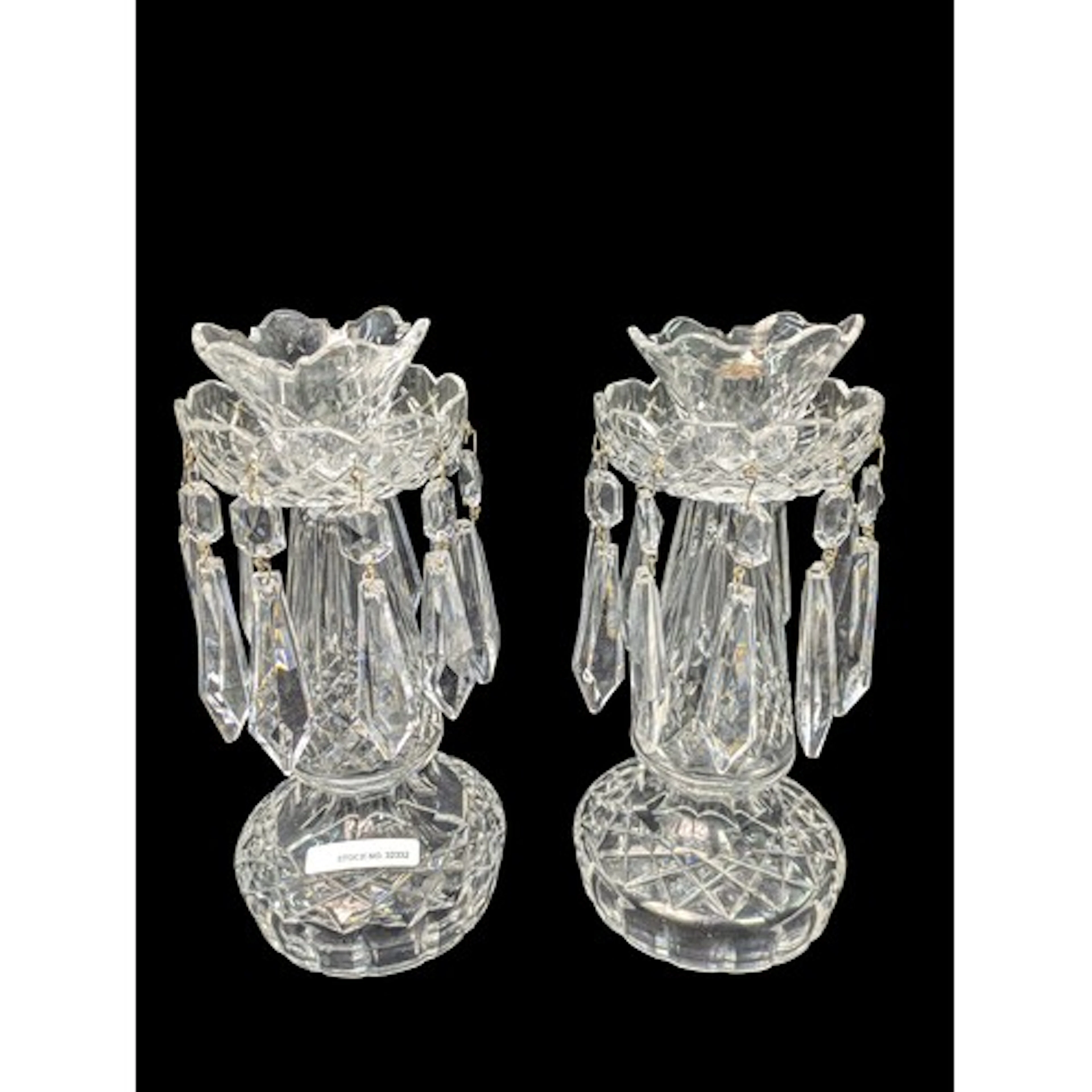 Waterford Crystal: A pair of cut-glass mantel lustres, each ...