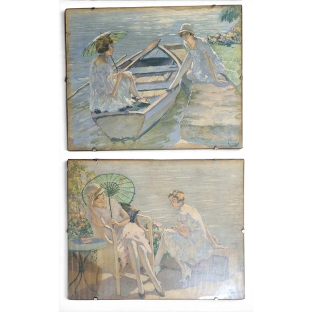 A lovely pair of signed period Art Deco colour Prints after ...