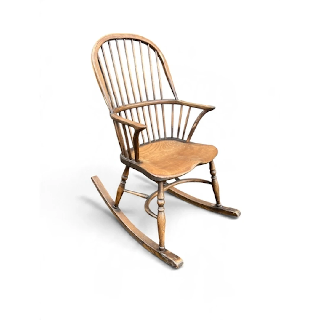 AN OAK WINDSOR CHAIR Together with a Victorian lacquered and...