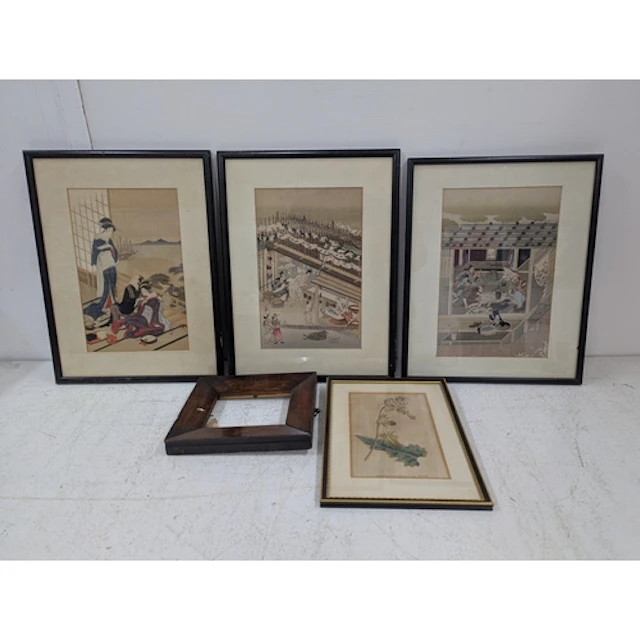 Three framed and glazed Japanese woodblock prints depicting ...