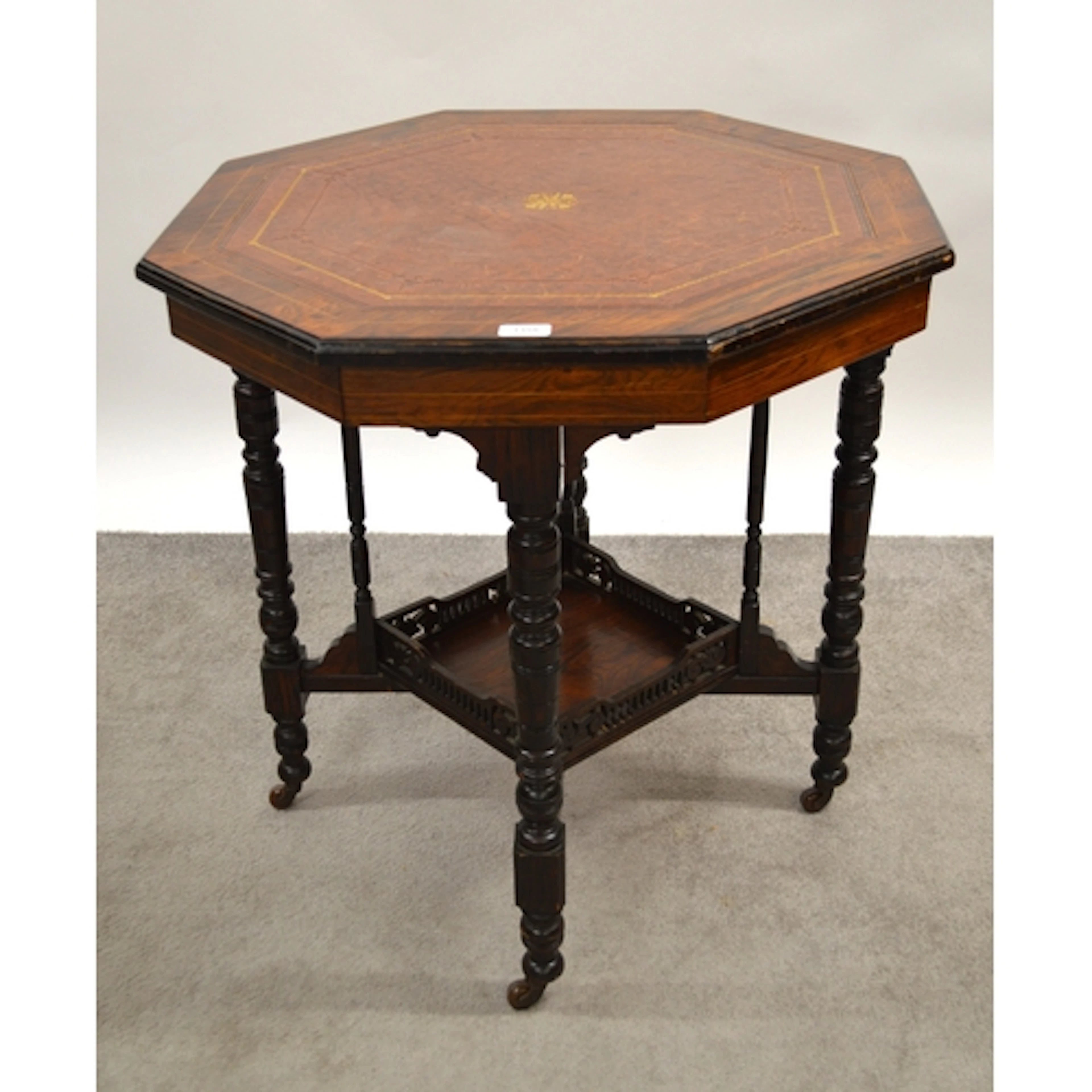 19th Century rosewood line inlaid and brown leather inset oc...