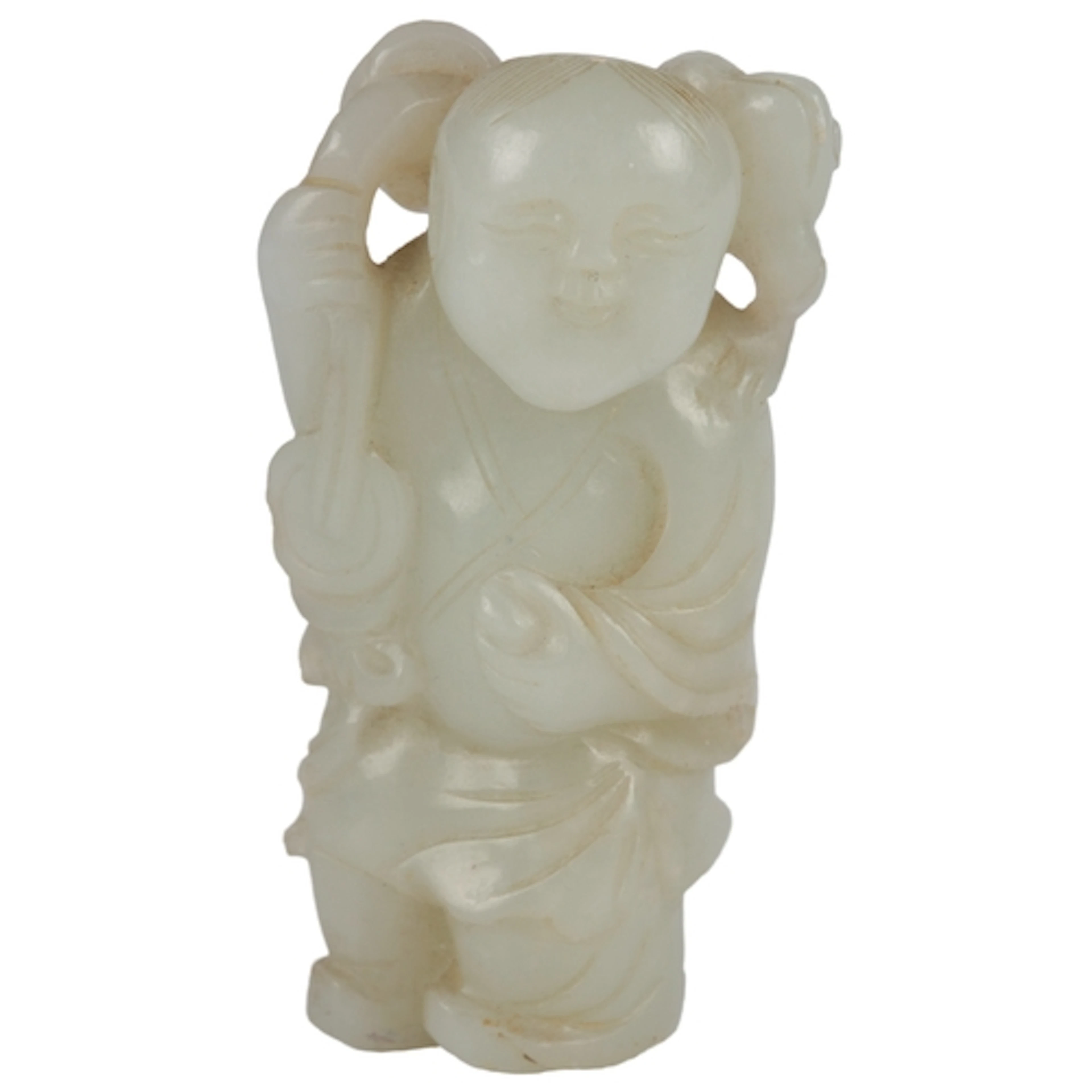 A Chinese pale celadon jade group of Liu Hai and the three l...