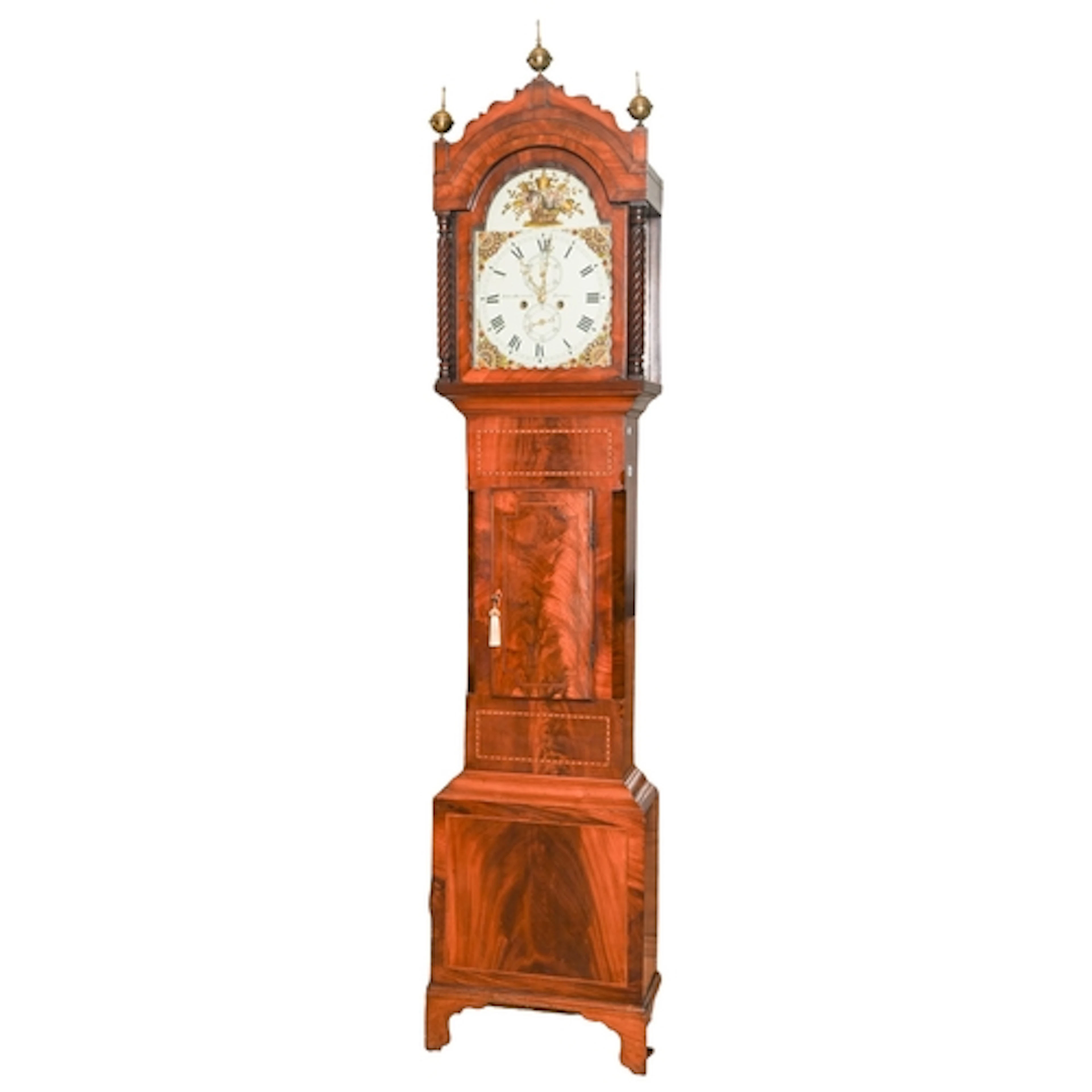 A Victorian inlaid mahogany eight day longcase clock, painte...