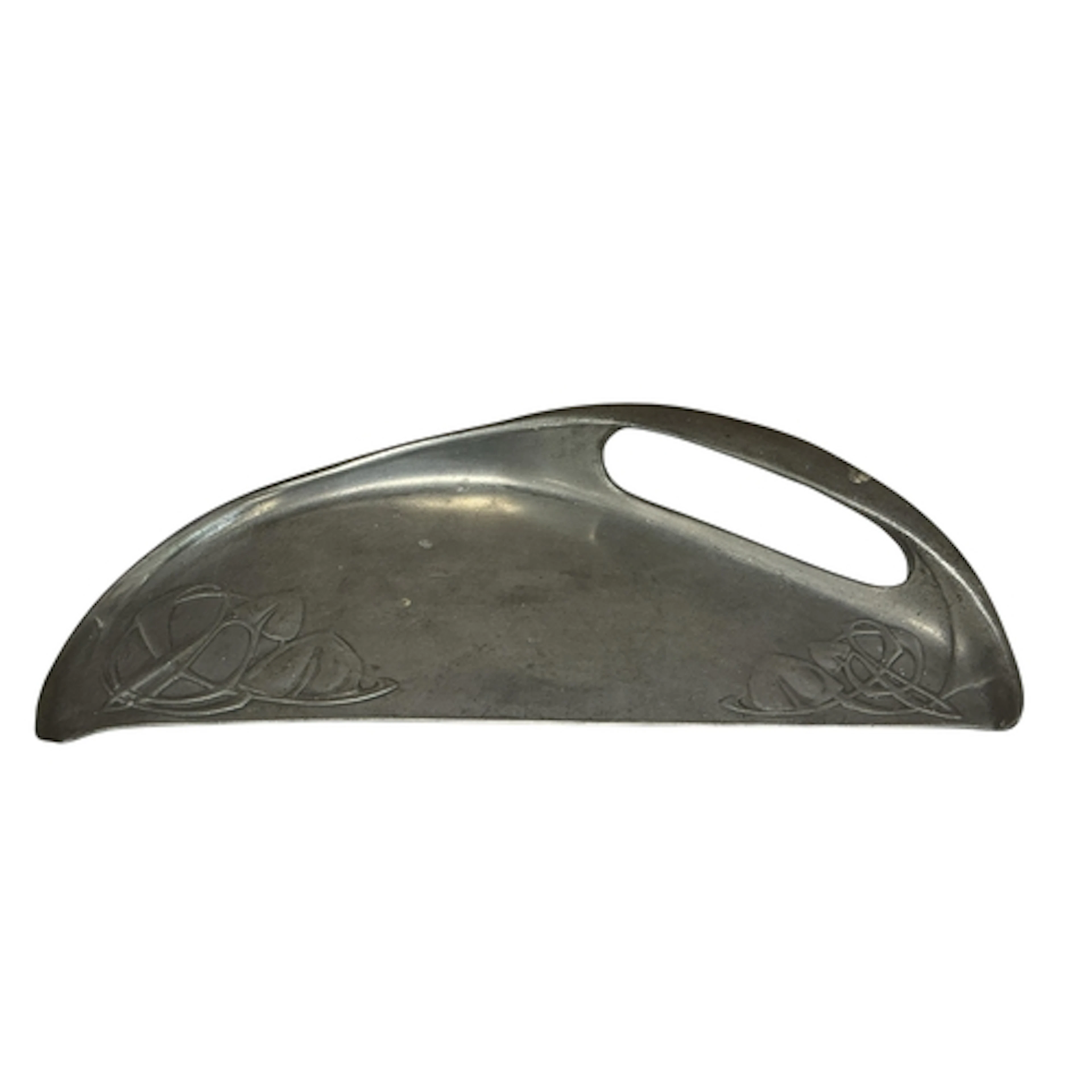 Archibald Knox for Liberty, a pewter crumb scoop, numbered 0...