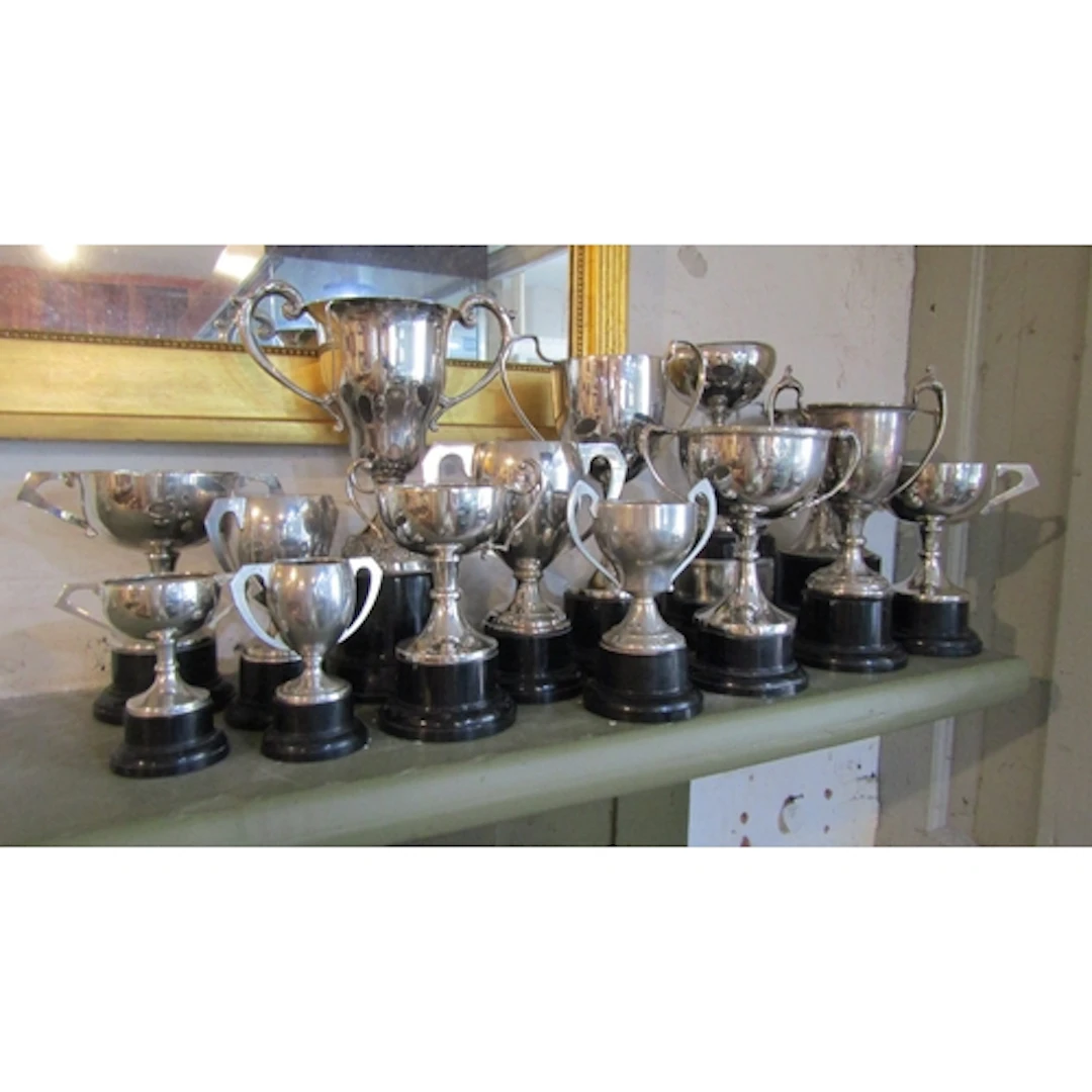 Collection of Various Silver Plated Winner Trophies Pedestal...