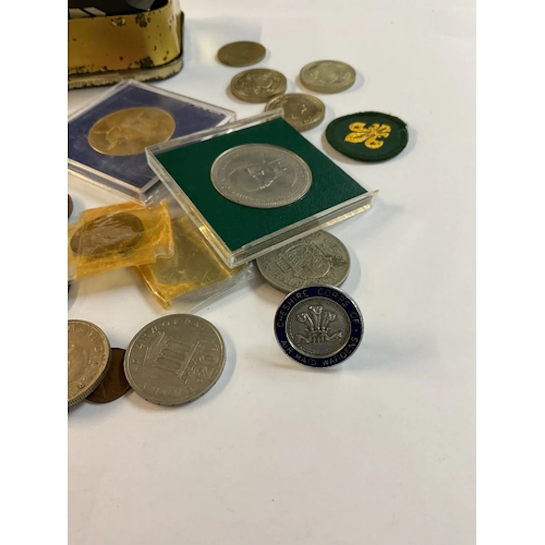 Mixed coins to inc £2 and Cheshire Corps of Air raid W...