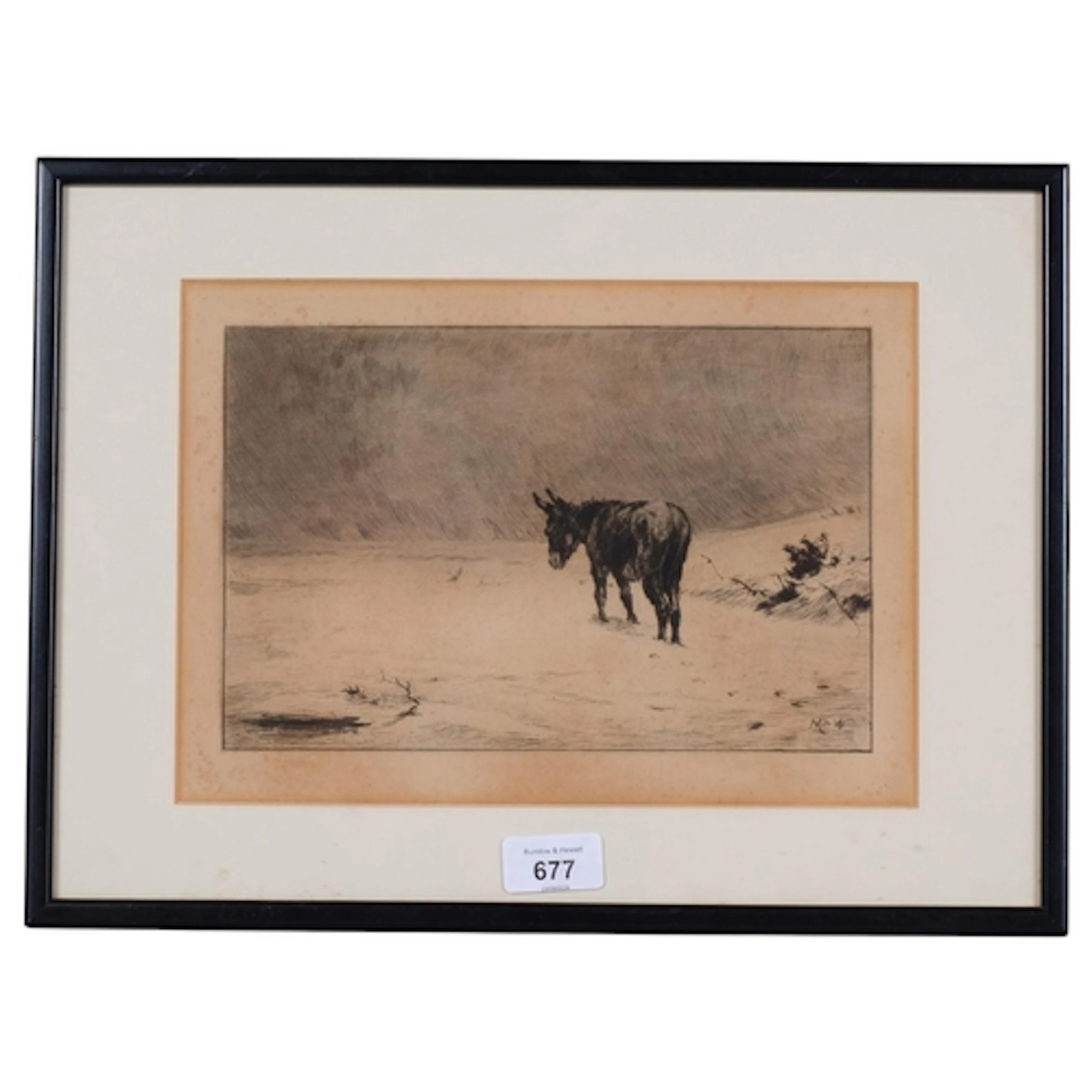 John Macwhirter (1839 - 1911), Donkey In Snow, etching, sign...