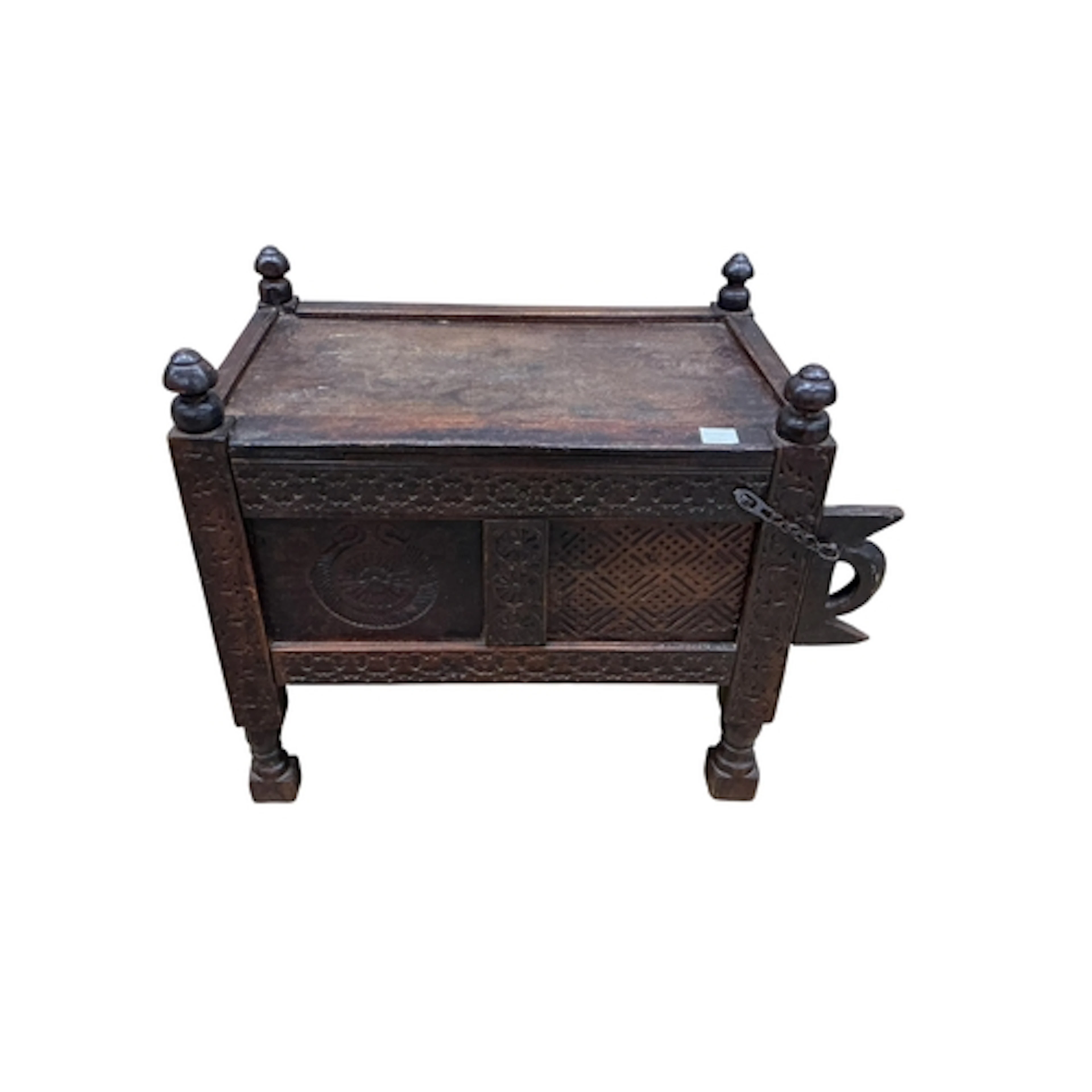 A 19th century Northern Indian carved dowry chest, width 83c...