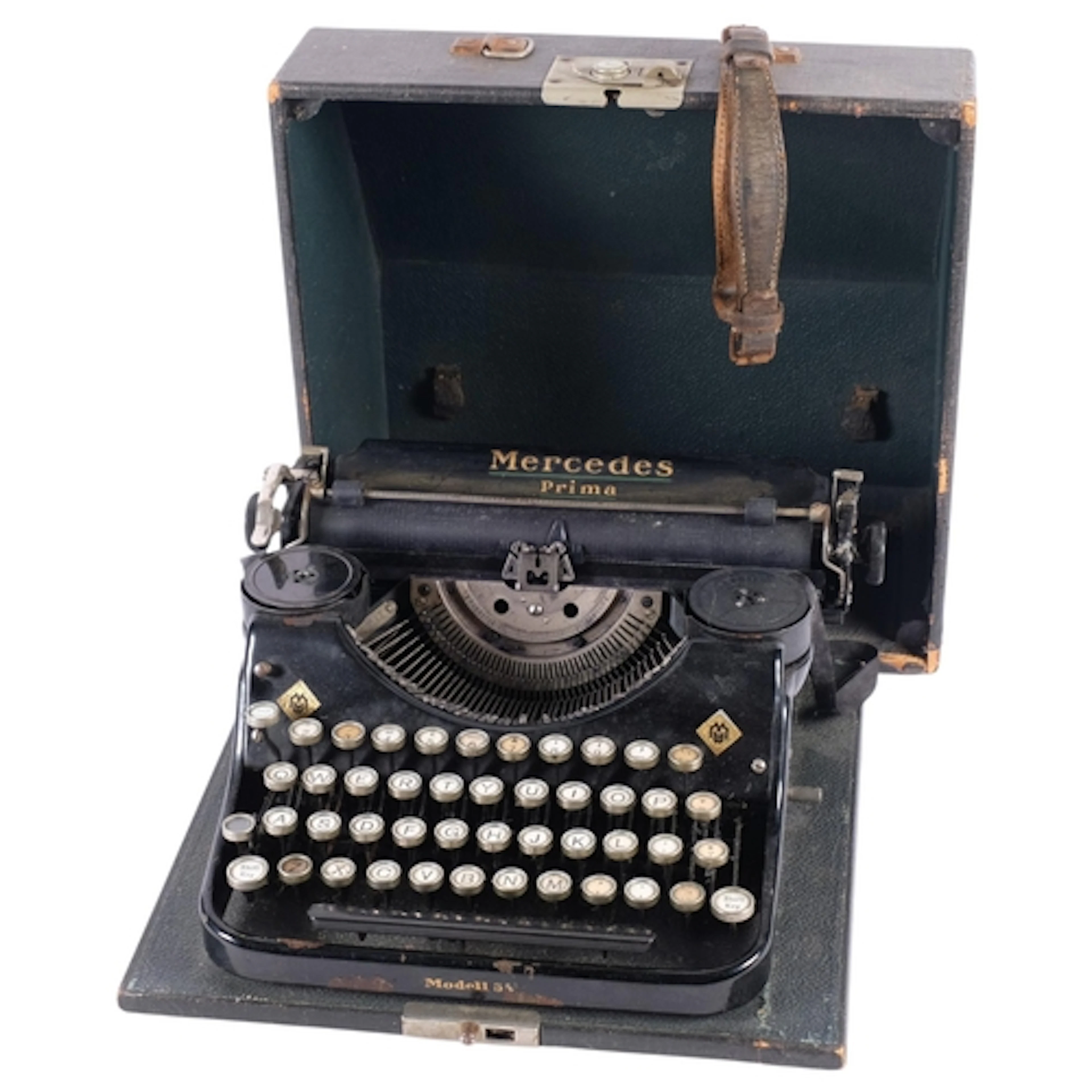 An early 20th century Mercedes Prima portable typewriter
