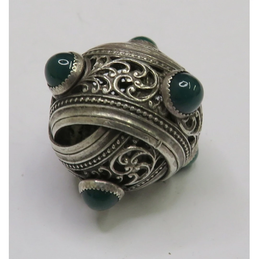 925 Silver Middle Eastern Style Sphere Pendant, 2 filigree p...