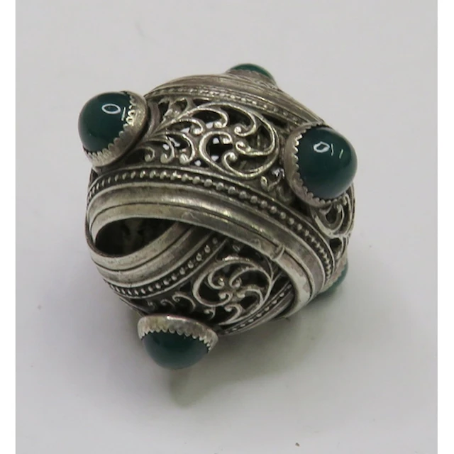 925 Silver Middle Eastern Style Sphere Pendant, 2 filigree p...