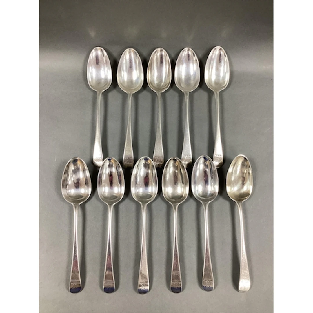 A Matched Set of Eleven Georgian Bottom Struck Hallmarked Si...