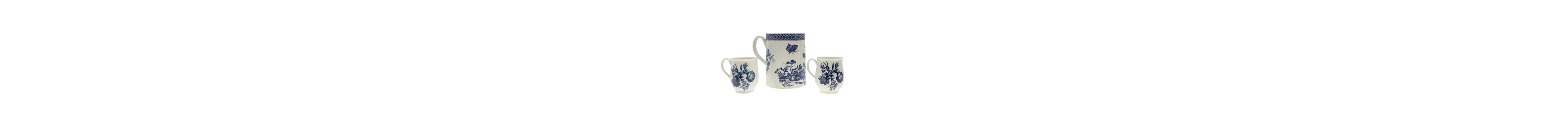 18THC WORCESTER PORCELAIN MUG, & PAIR OF SMALLER BELL SHAPED...