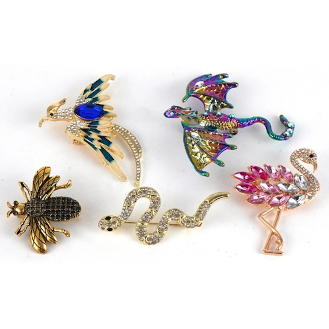 Five jewelled brooches in the form of animals, some enamelle...