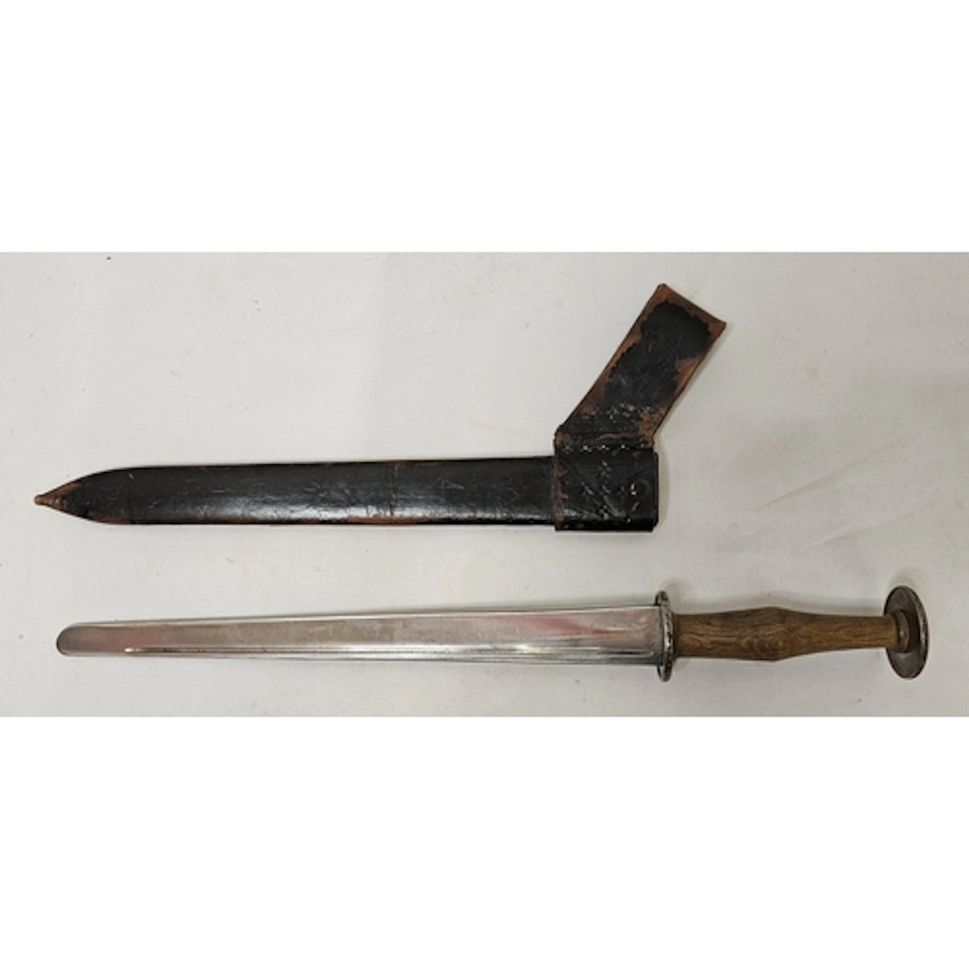 Antique short sword with dull and rounded tip steel blade, w...
