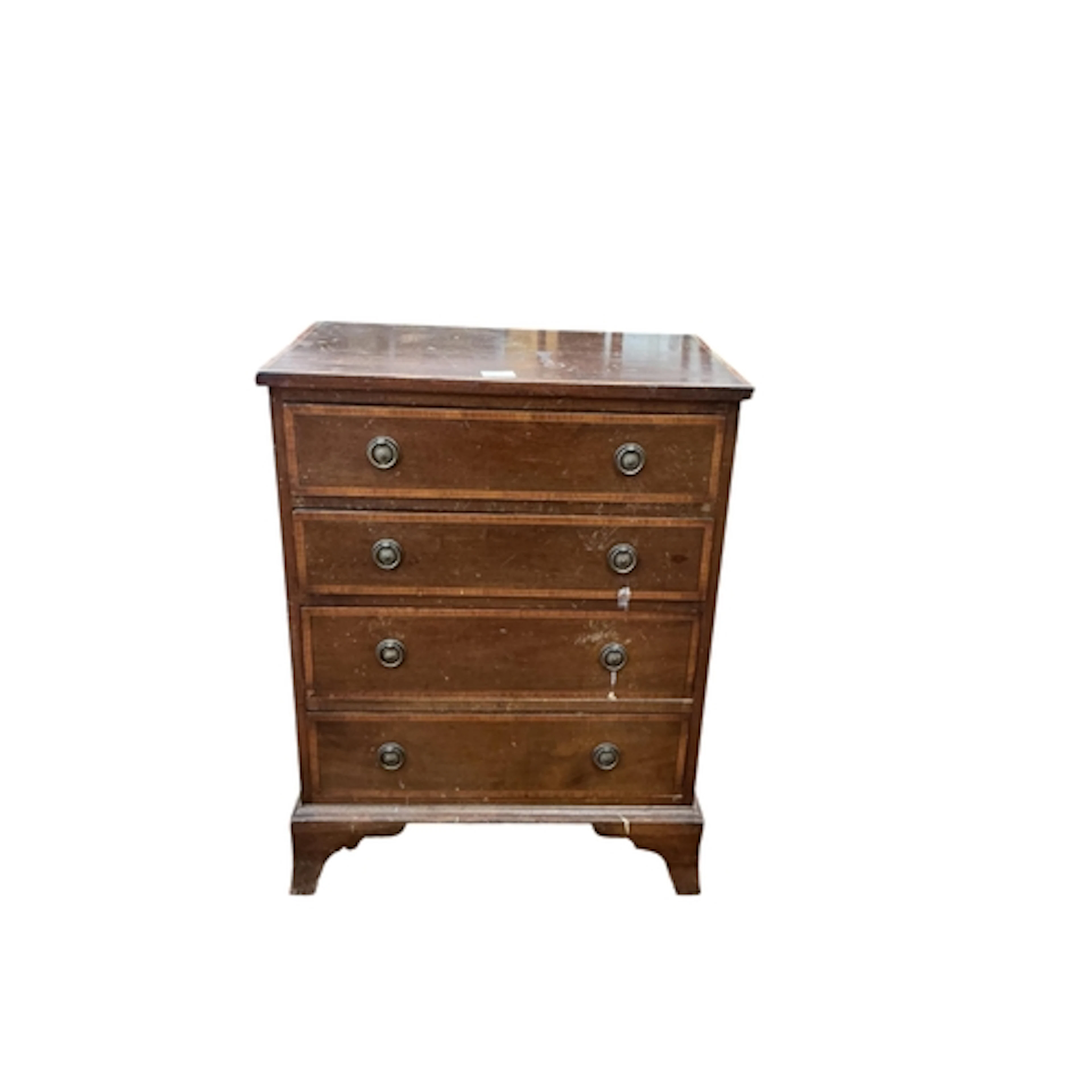 A small Edwardian banded mahogany four drawer chest, width 6...