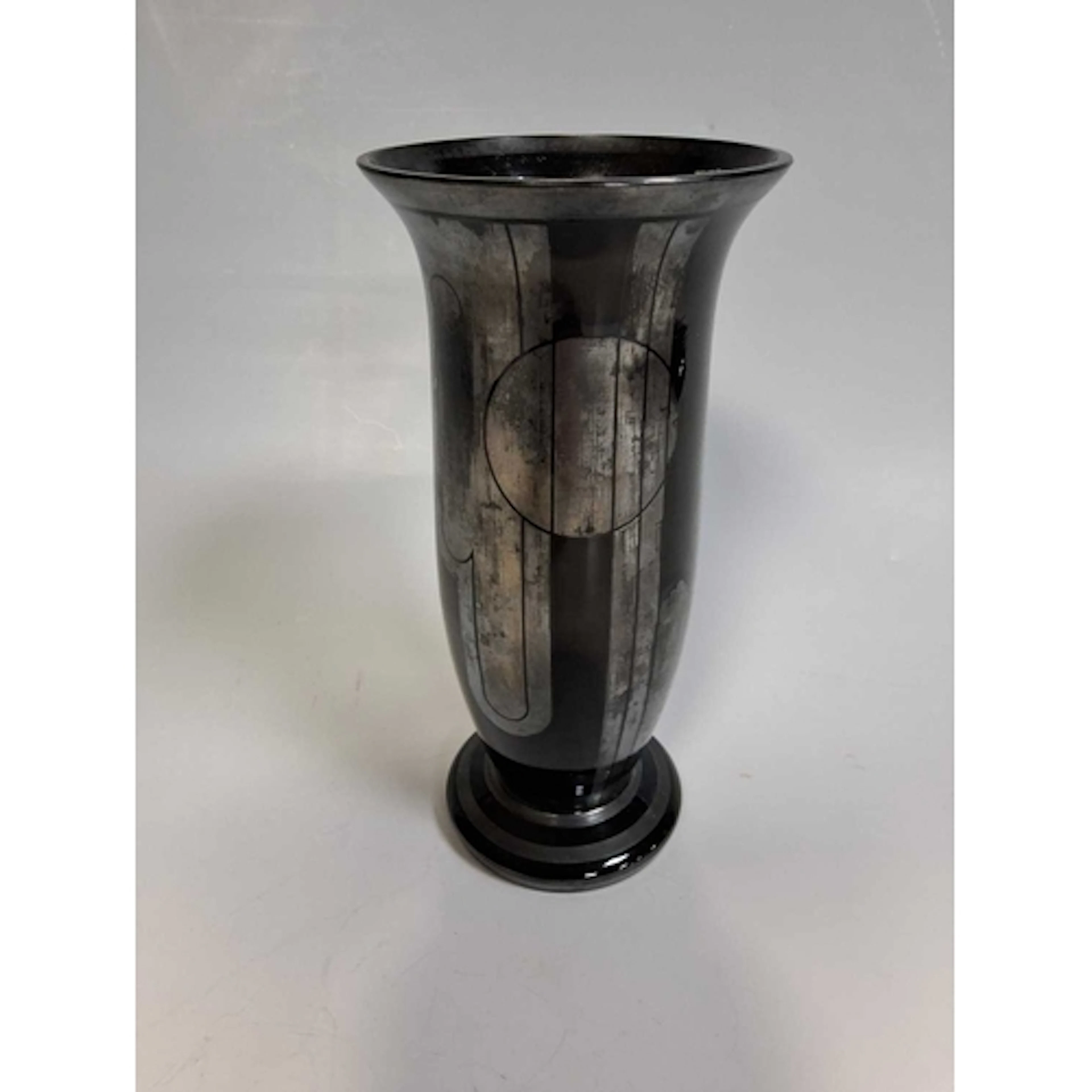 AN ART DECO BLACK HYALITE GLASS VASE BY MICHEL HERMAN (HEM),...