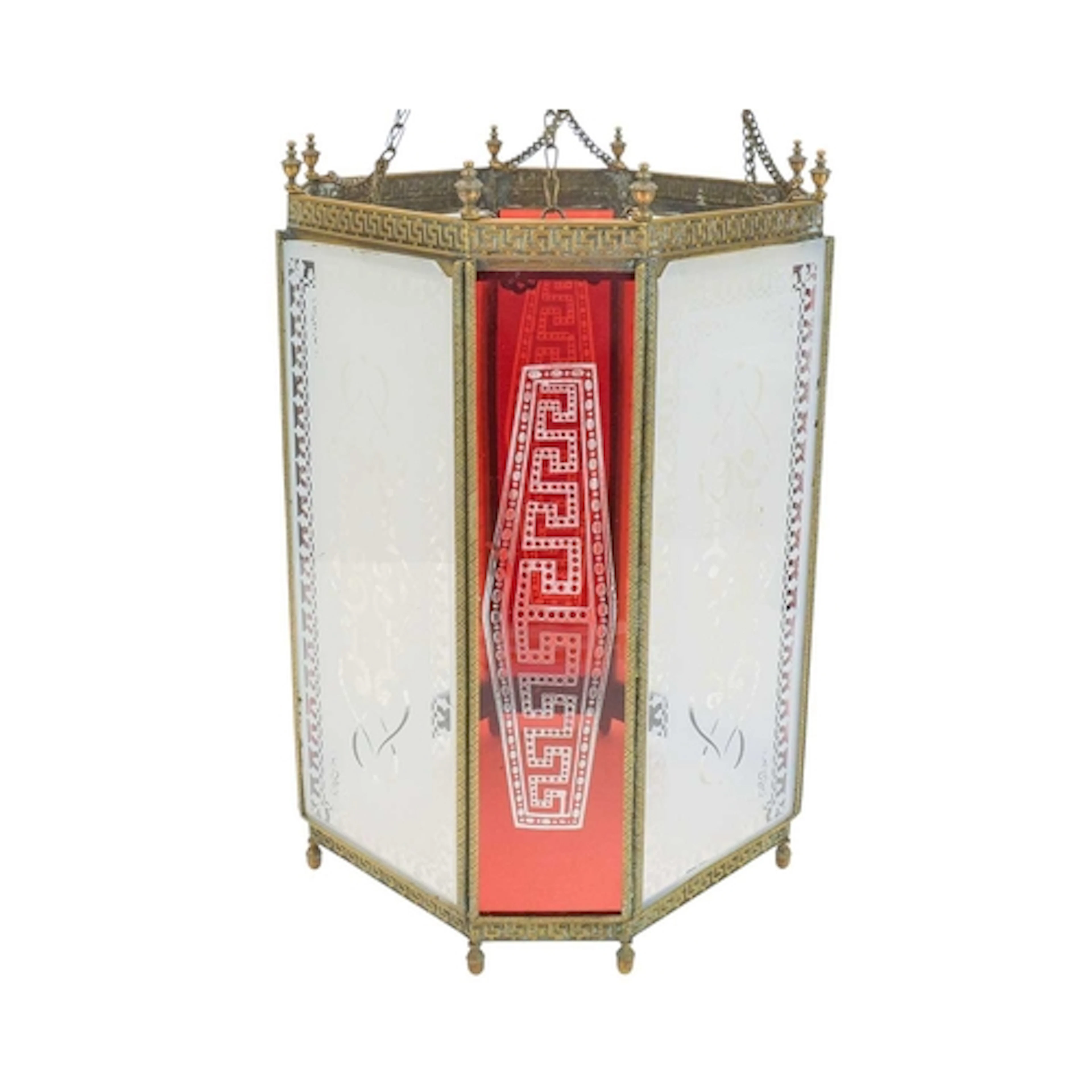 A 19th century gilt brass and glass hall lantern. Truncated ...