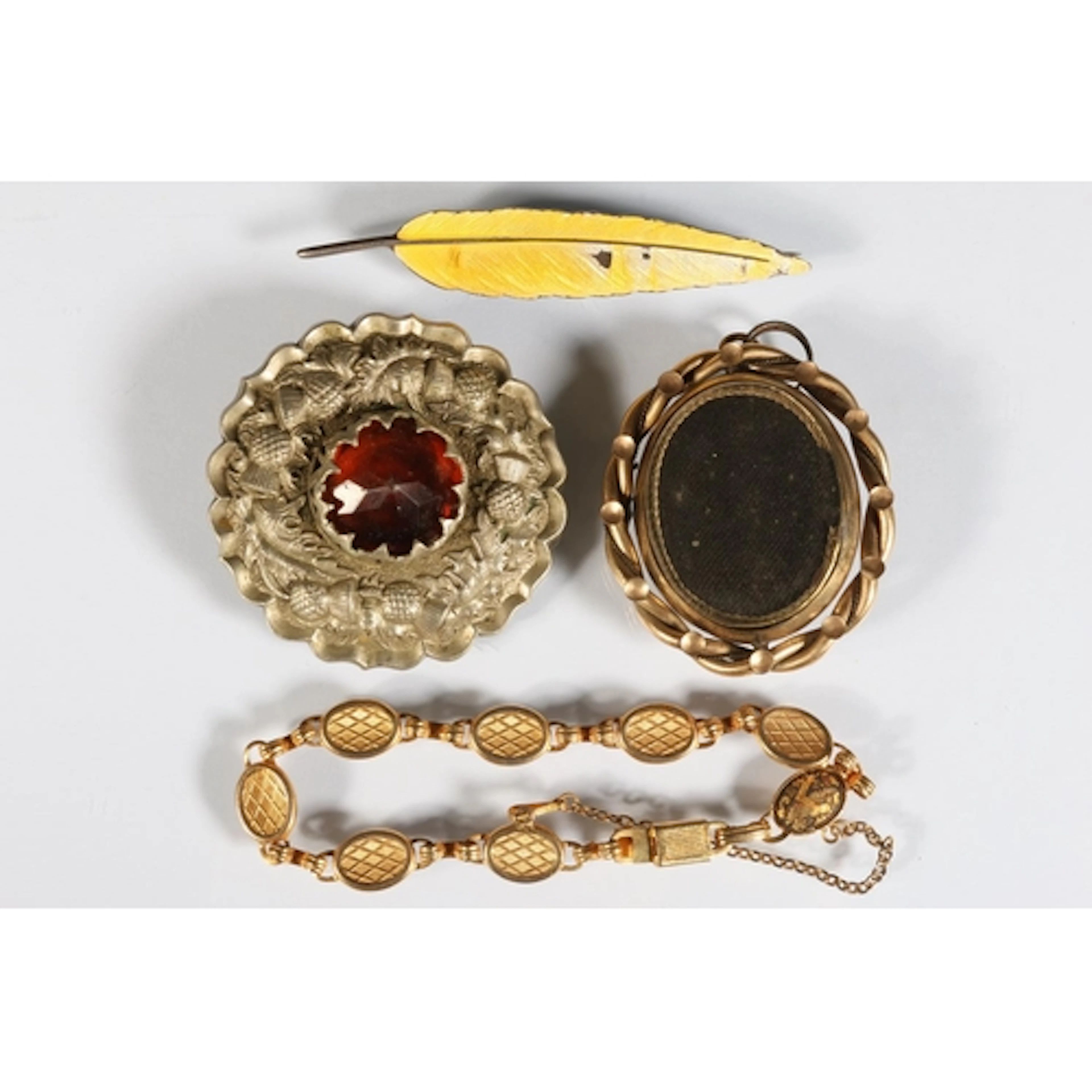 Victorian pinchbeck style mourning brooch, Scottish thistle ...