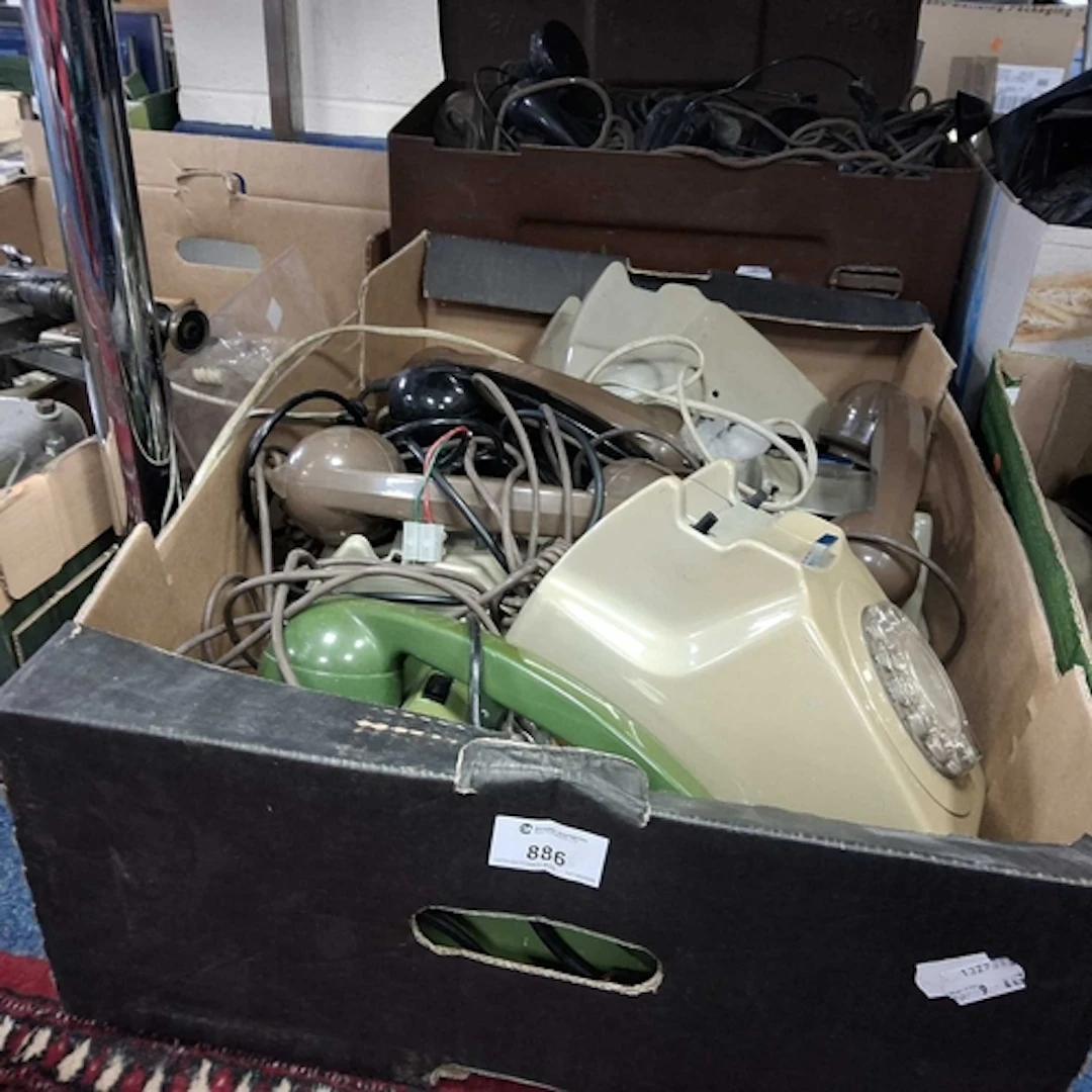TWO BOXES OF GPO TELEPHONES AND LOOSE HEADSETS to include si...