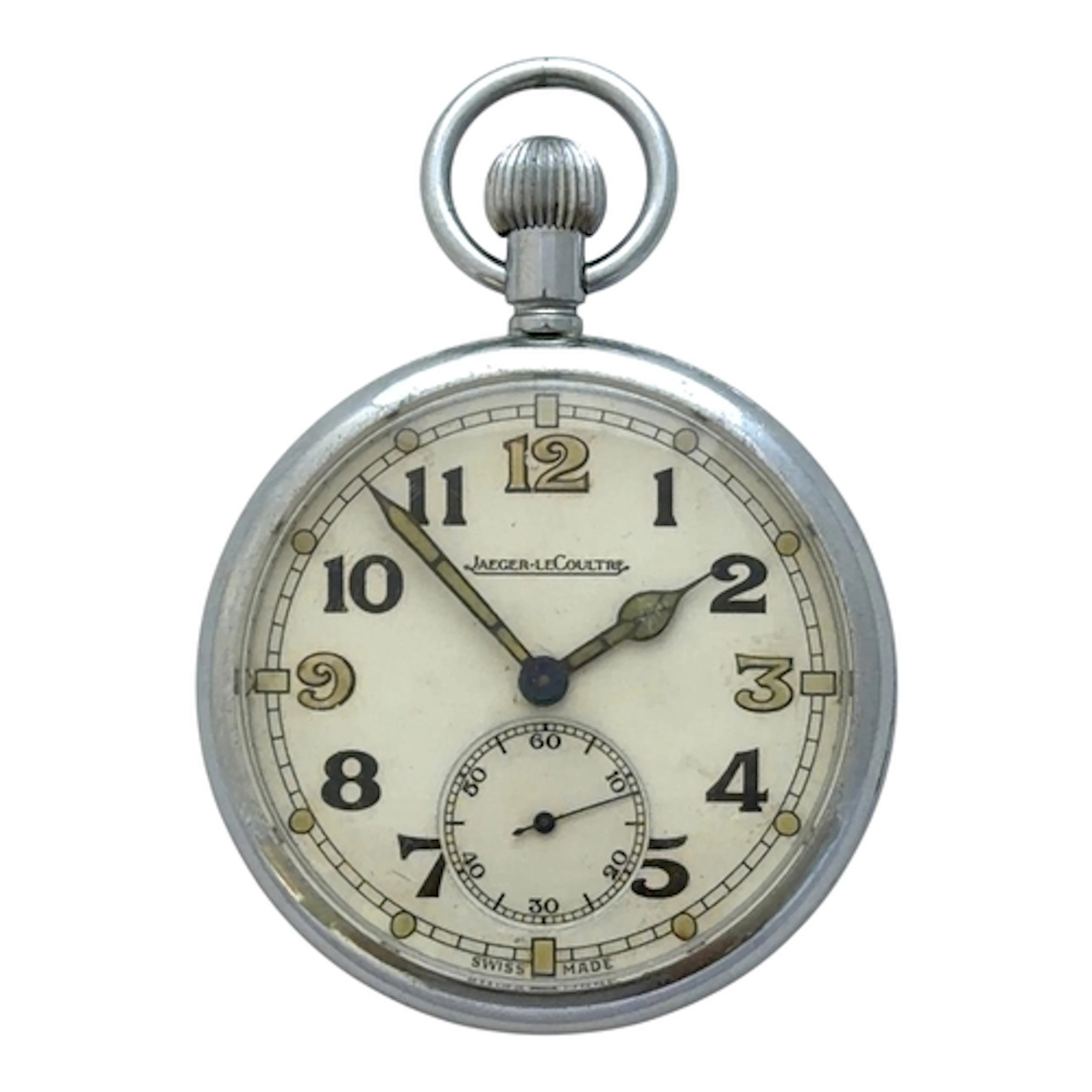 JAEGAR-LE COUTRE POCKET WATCH. a chrome plate military top w...