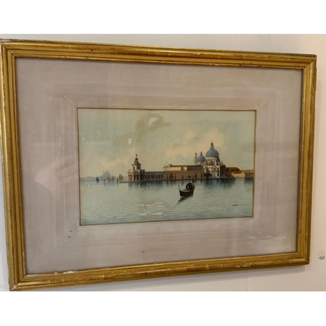 A framed watercolour of Venice featuring the Punta della Dog...