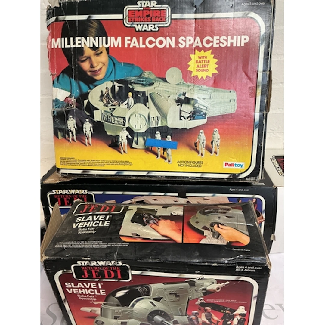 3 Boxed Vintage Star Wars Ships, A Slave 1, A Rebel Transpor...