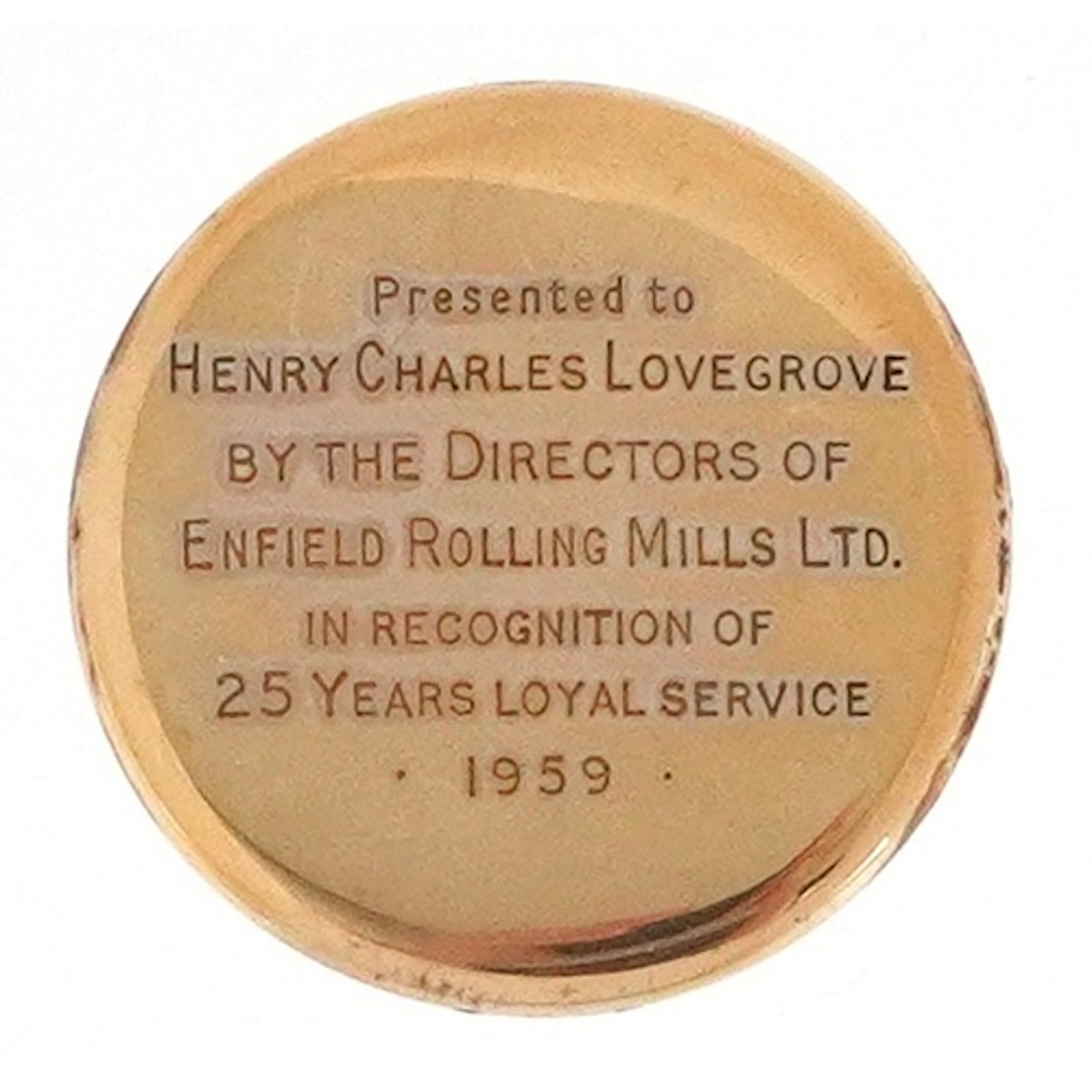 Vertex 9ct gold wristwatch case back, 3cm in diameter, 3.6g.