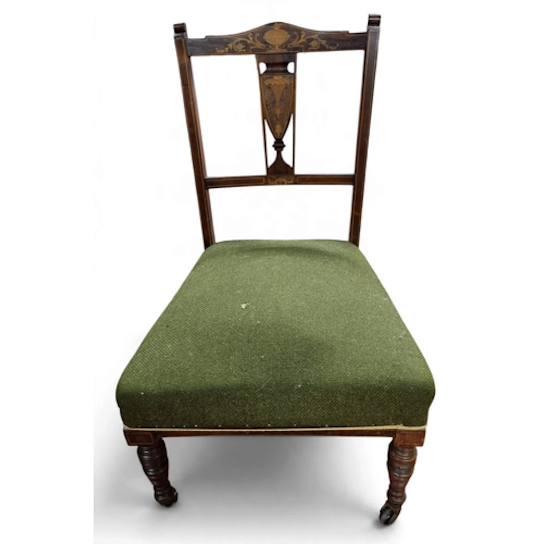 An Edwardian Rosewood and Inlaid Side Chair along with a two...