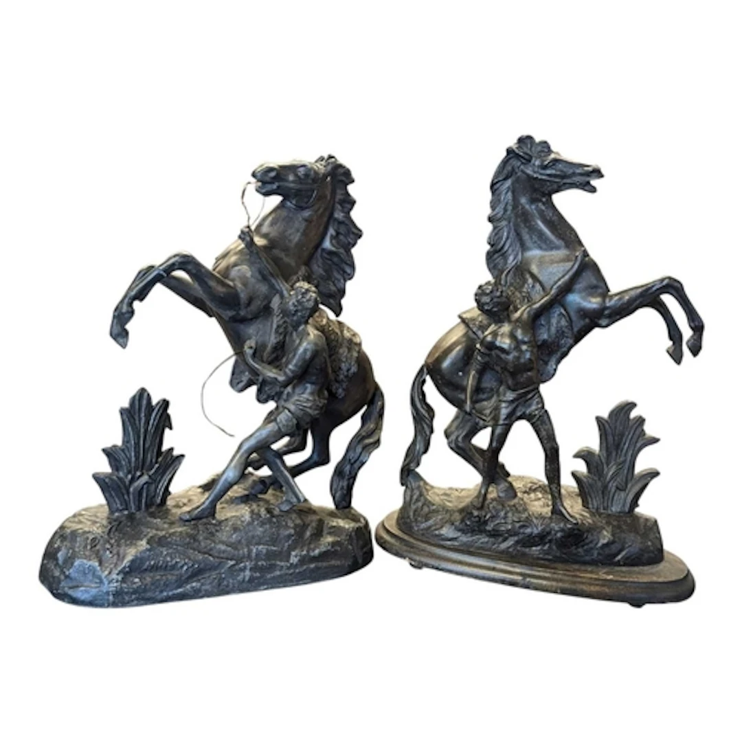 Pair of vintage 20th century spelter Marley horses. The hors...
