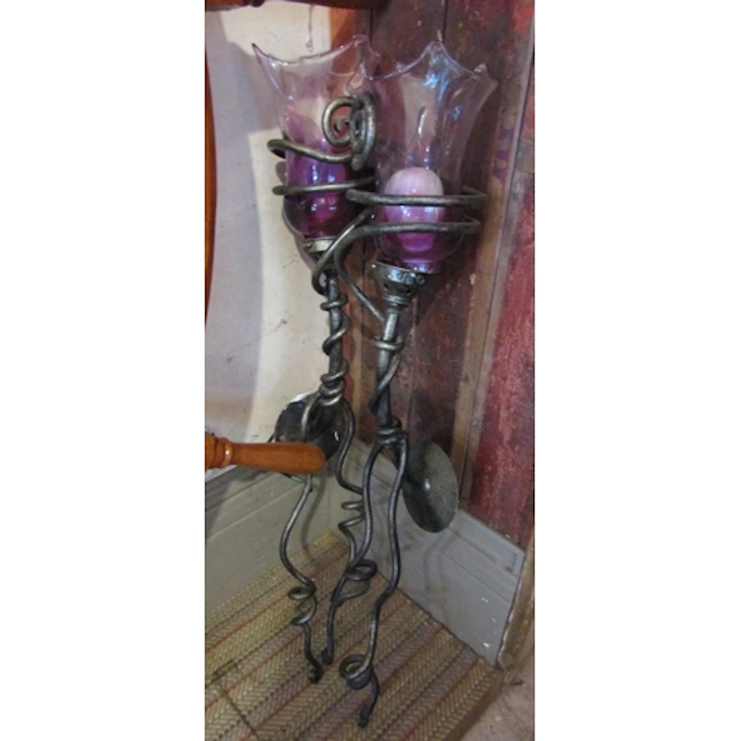 Pair of Irish Wrought Metal Side Wall Lights with Amethyst C...