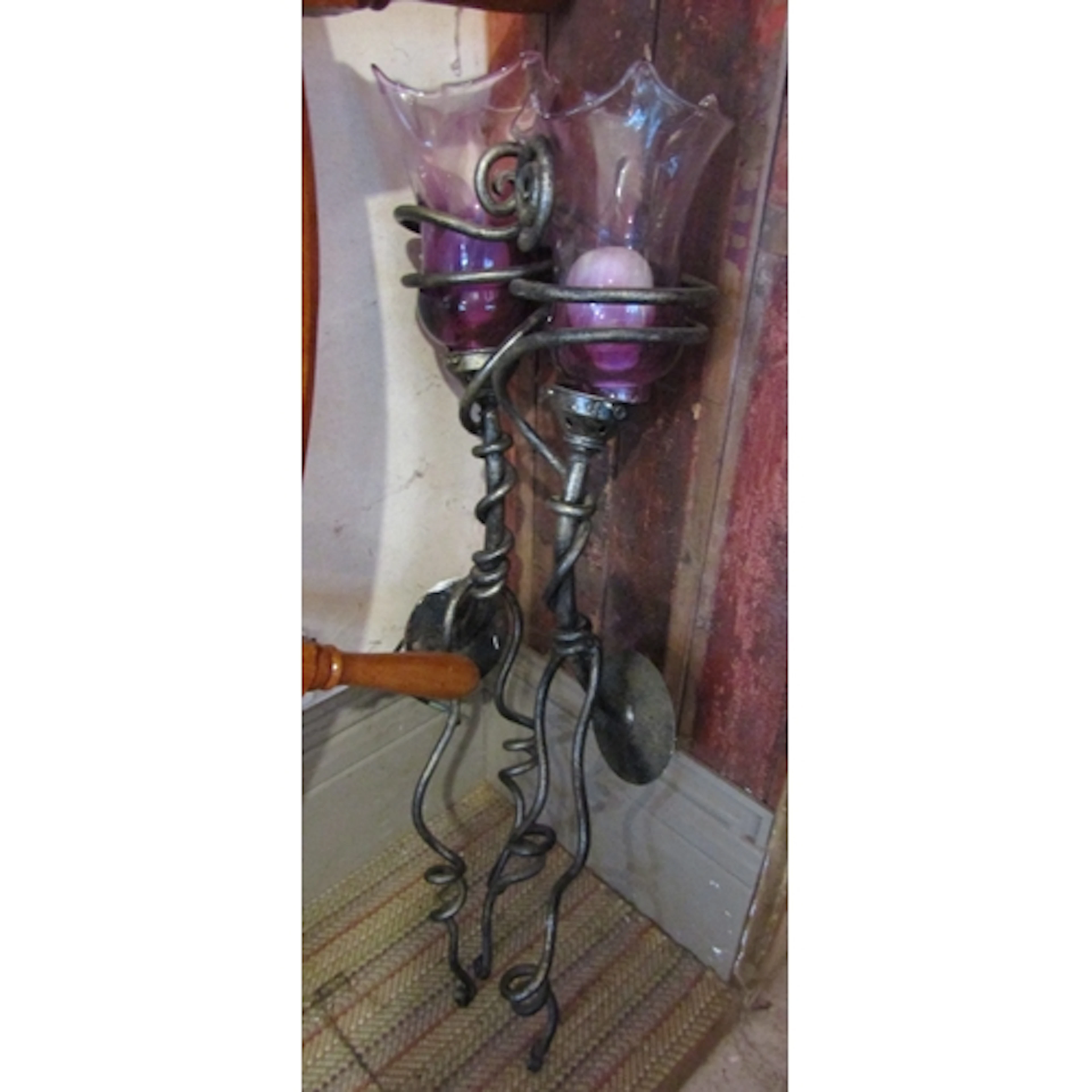 Pair of Irish Wrought Metal Side Wall Lights with Amethyst C...